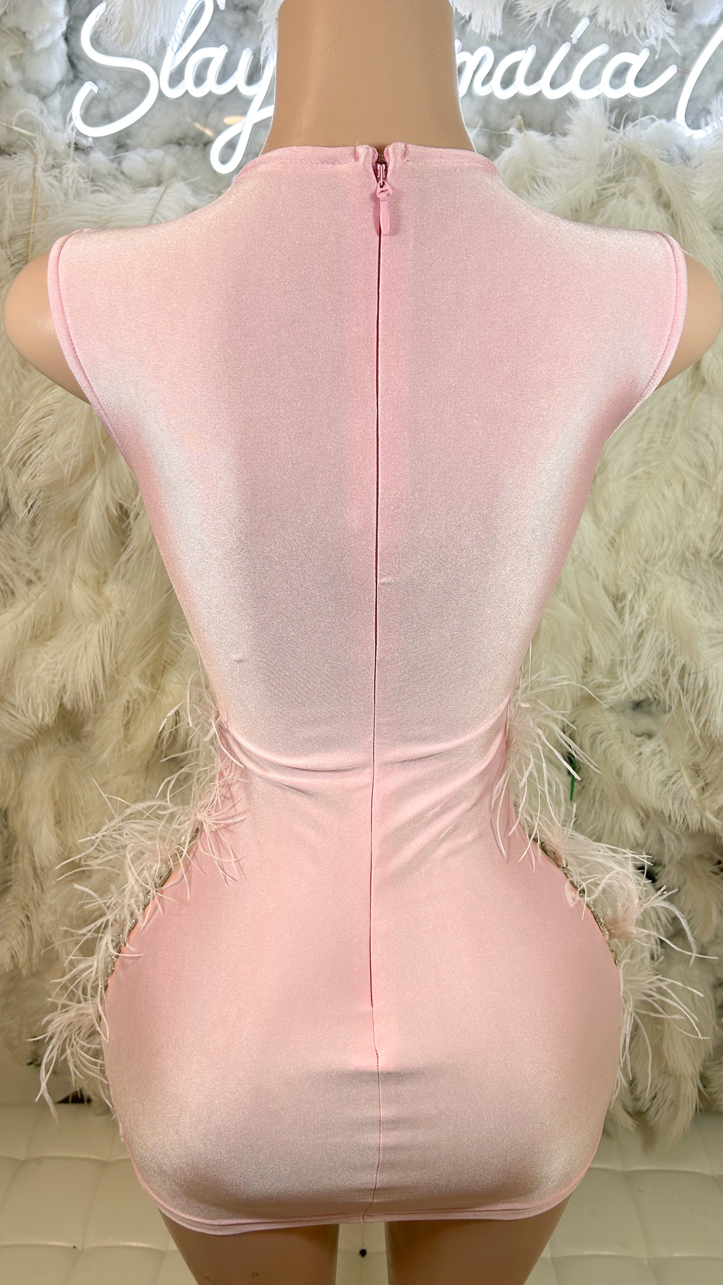 A Work Of Art Rhinestone Feather Mini Dress