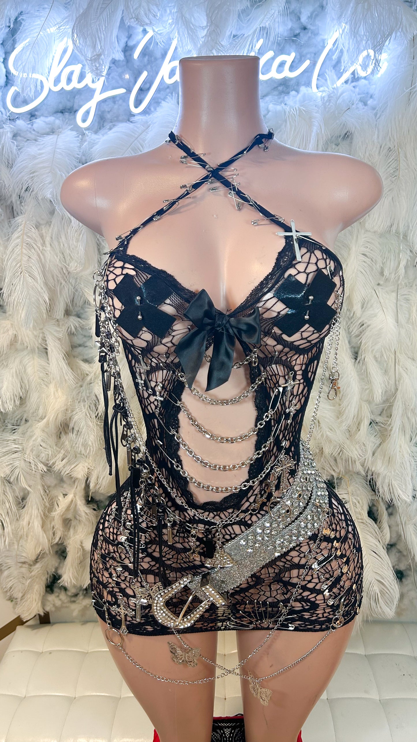 X Marks The Baddie Mesh Embellished Mini Dress