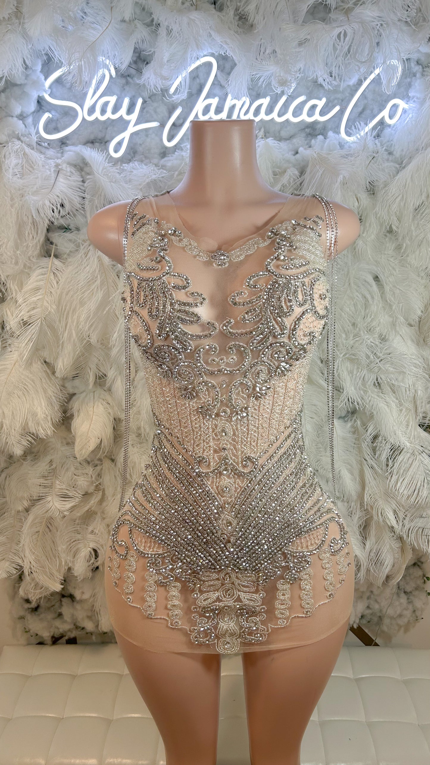 PREORDER ONLY Barbie Tingz Rhinestone Luxury Chain Mini Dress