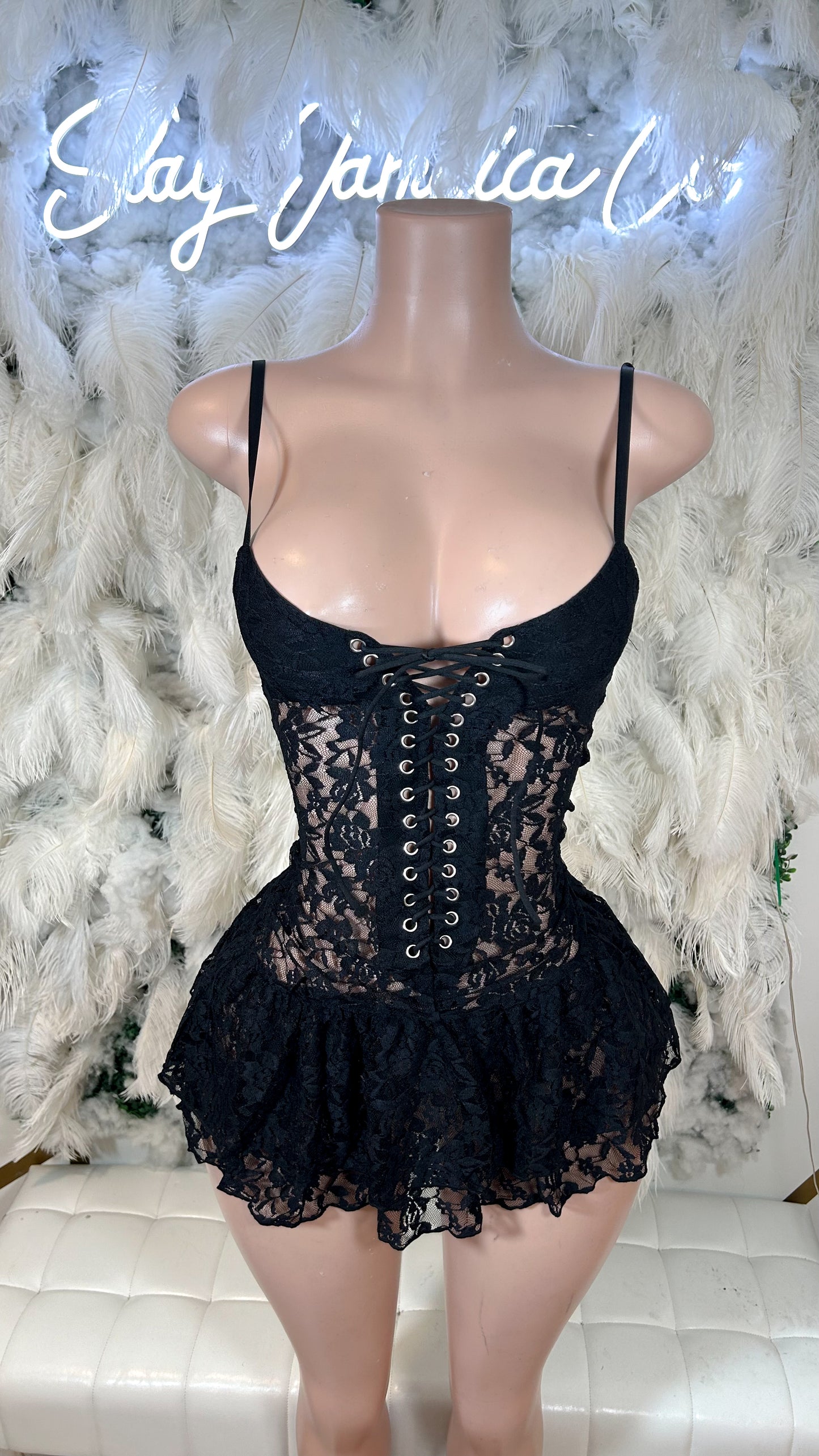 A Bad Bitch Dream Lace Mini Dress - Black