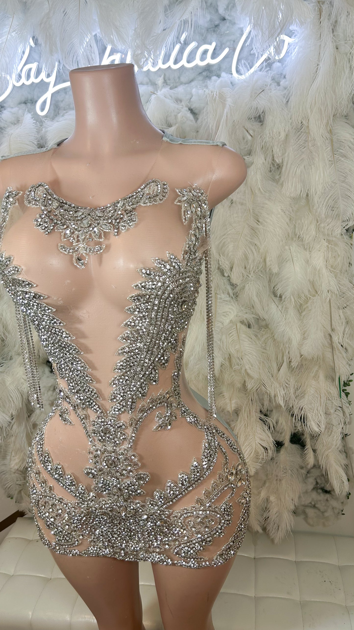 PREORDER ONLY SHIP First Place Doll Luxe Rhinestone Mesh Mini Dress
