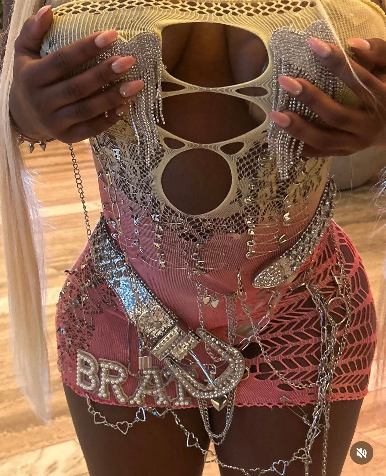 The Biggest Brat Embellished Mesh Mini Dress