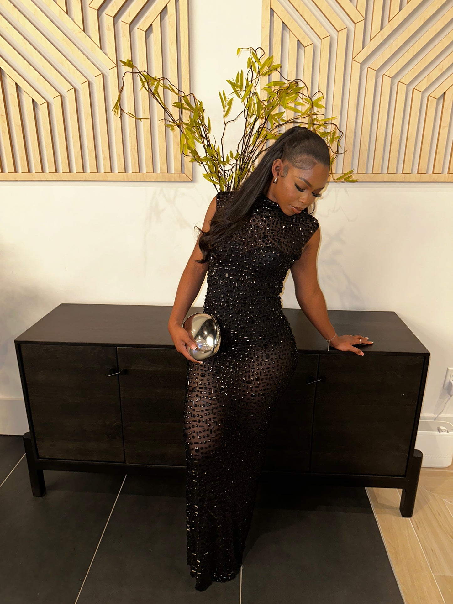 PREORDER ONLY Dazzle Their Eyes Mesh Rhinestone Maxi Dress