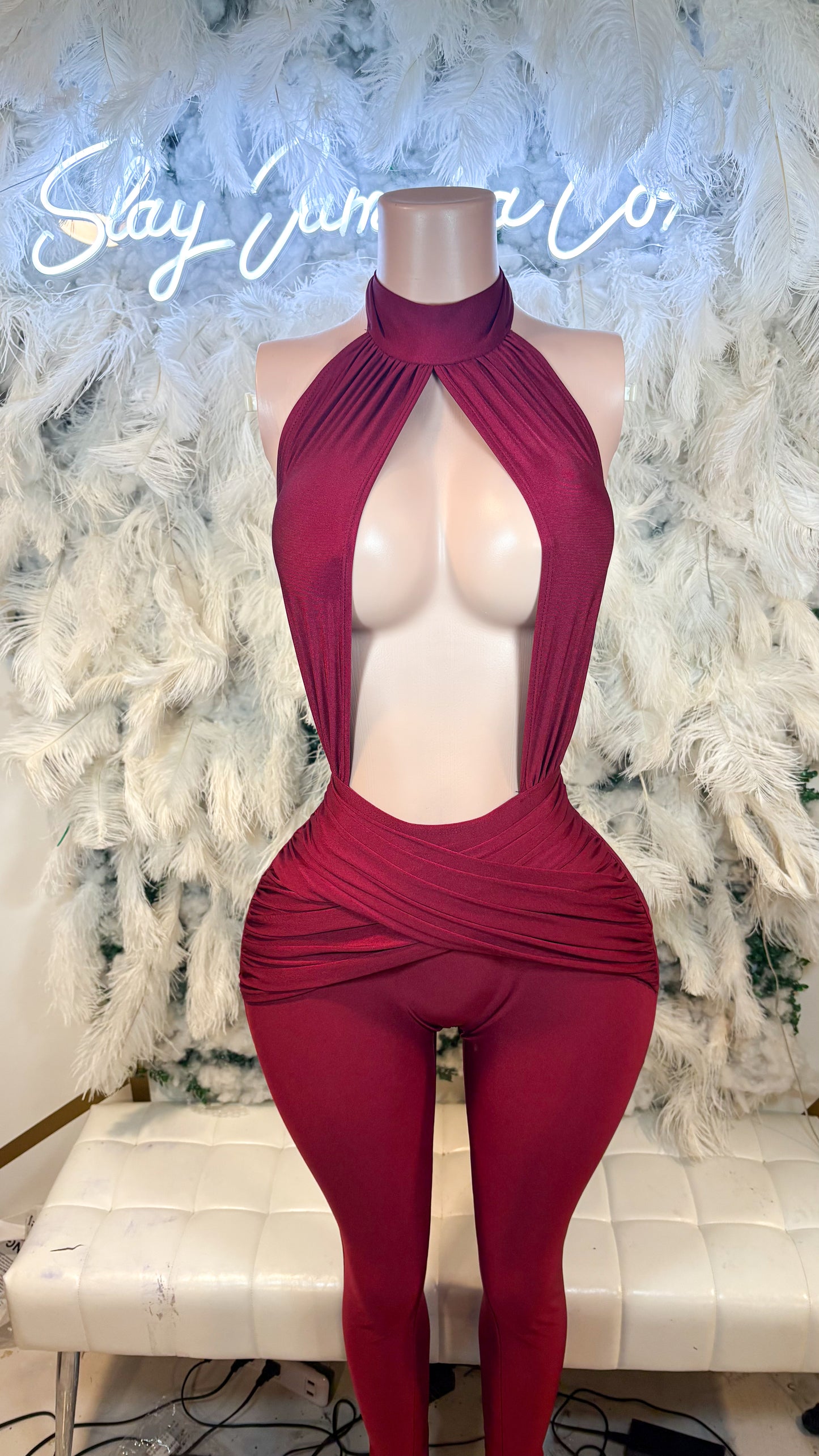 Body Drive You Crazy Jumpsuit -Burgundy