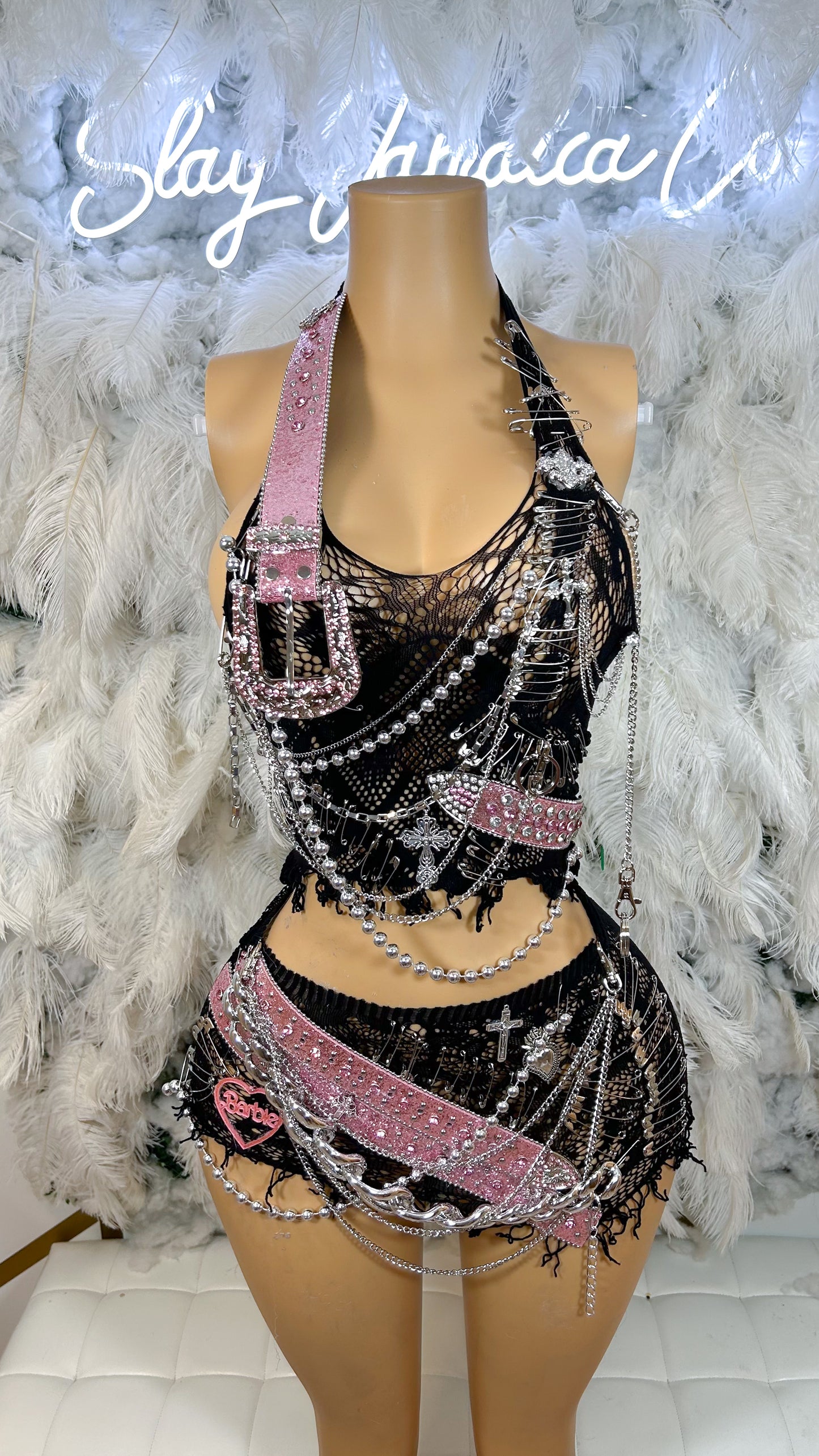 Baddies R Us Embellished Mesh Skirt Set
