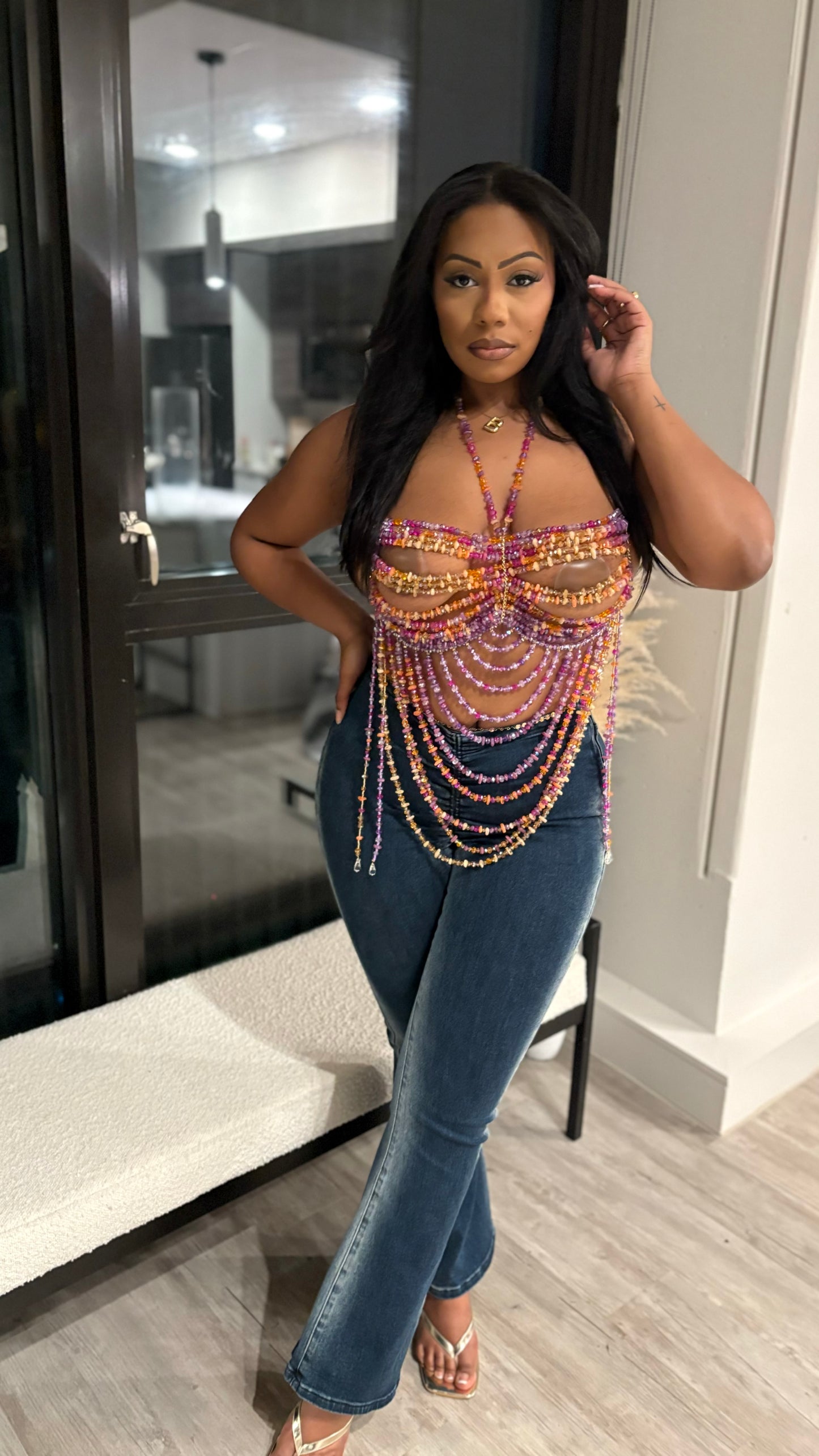 Escape To The Sunset Beaded Crop Top