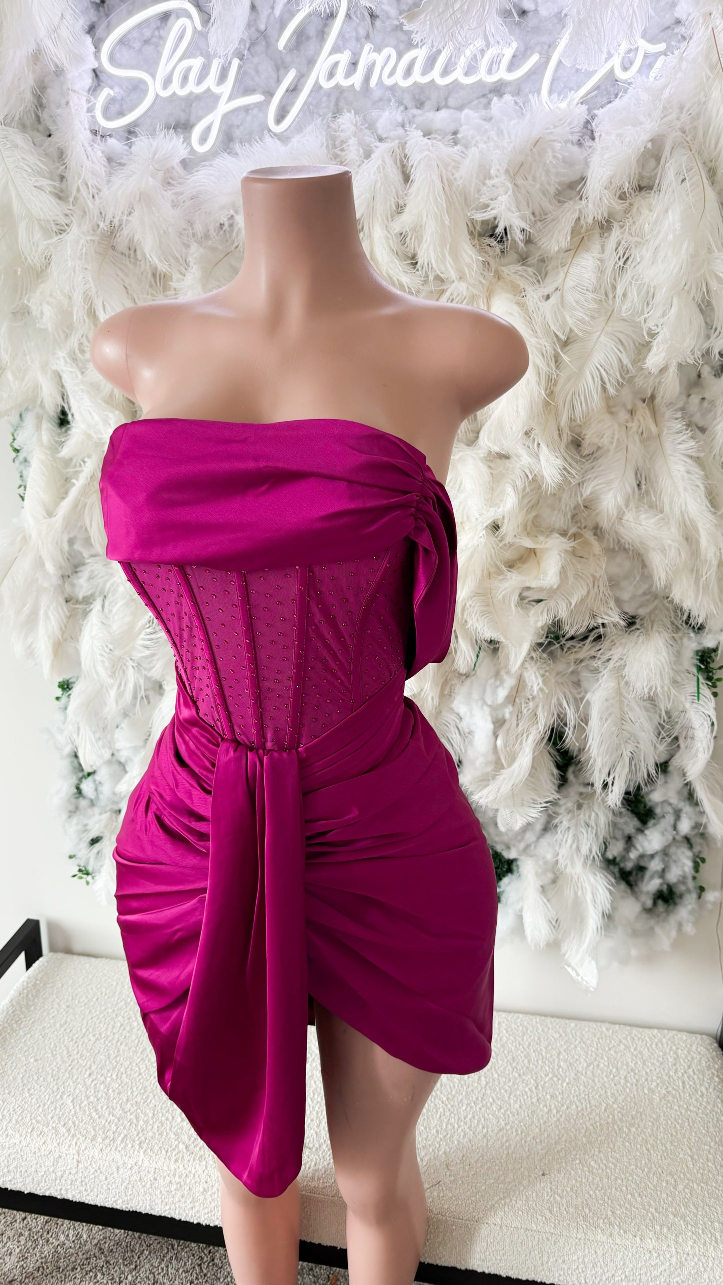 A Beam Of Elegance Satin Draped Mini Dress
