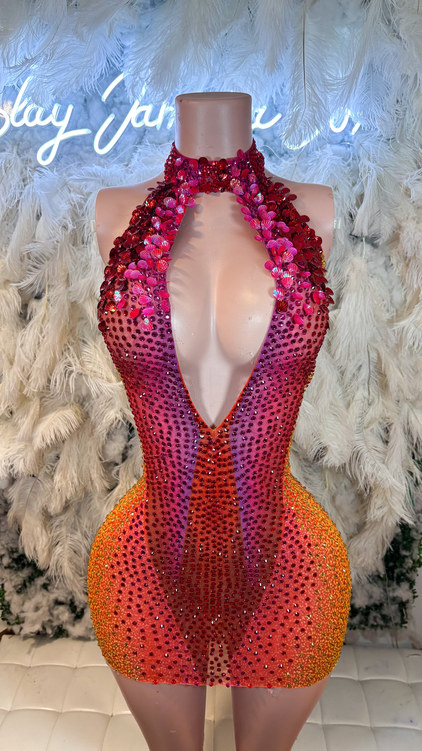 Aurora Mist Rhinestone Mini Dress