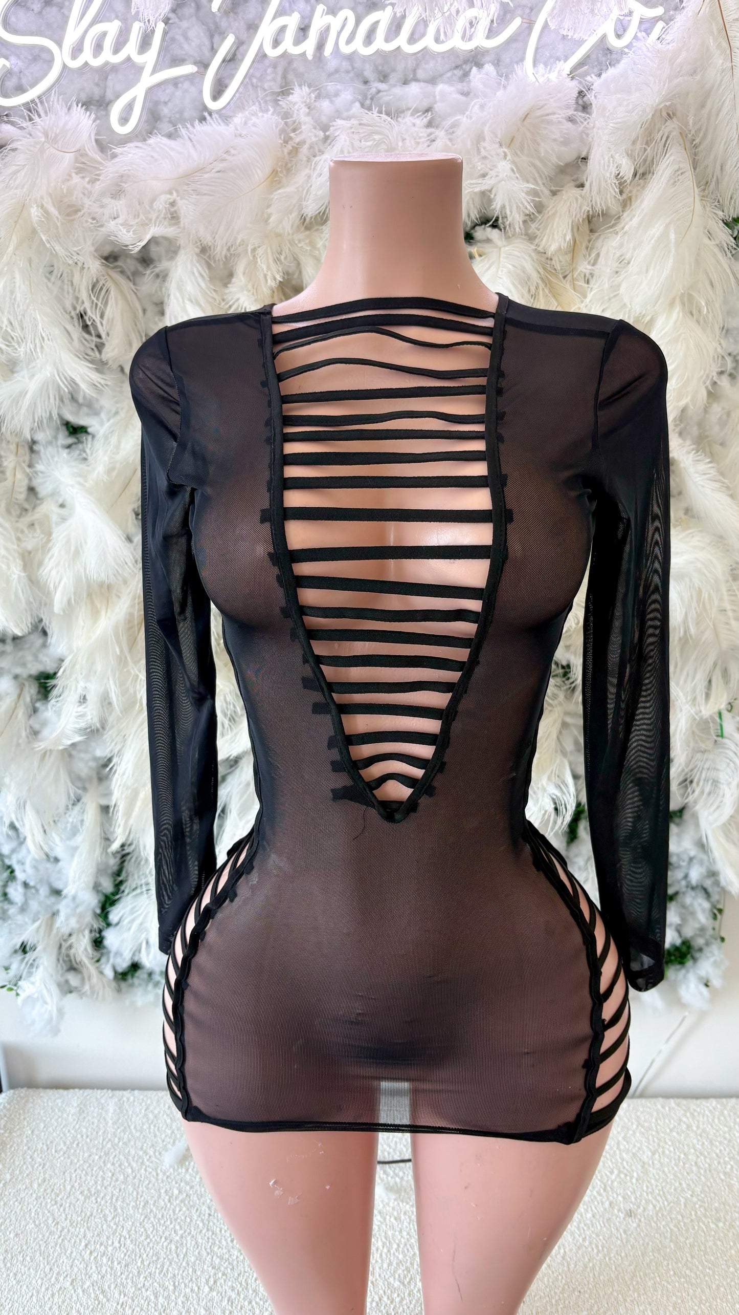 Peek A Boo Mesh Mini Coverup - Black