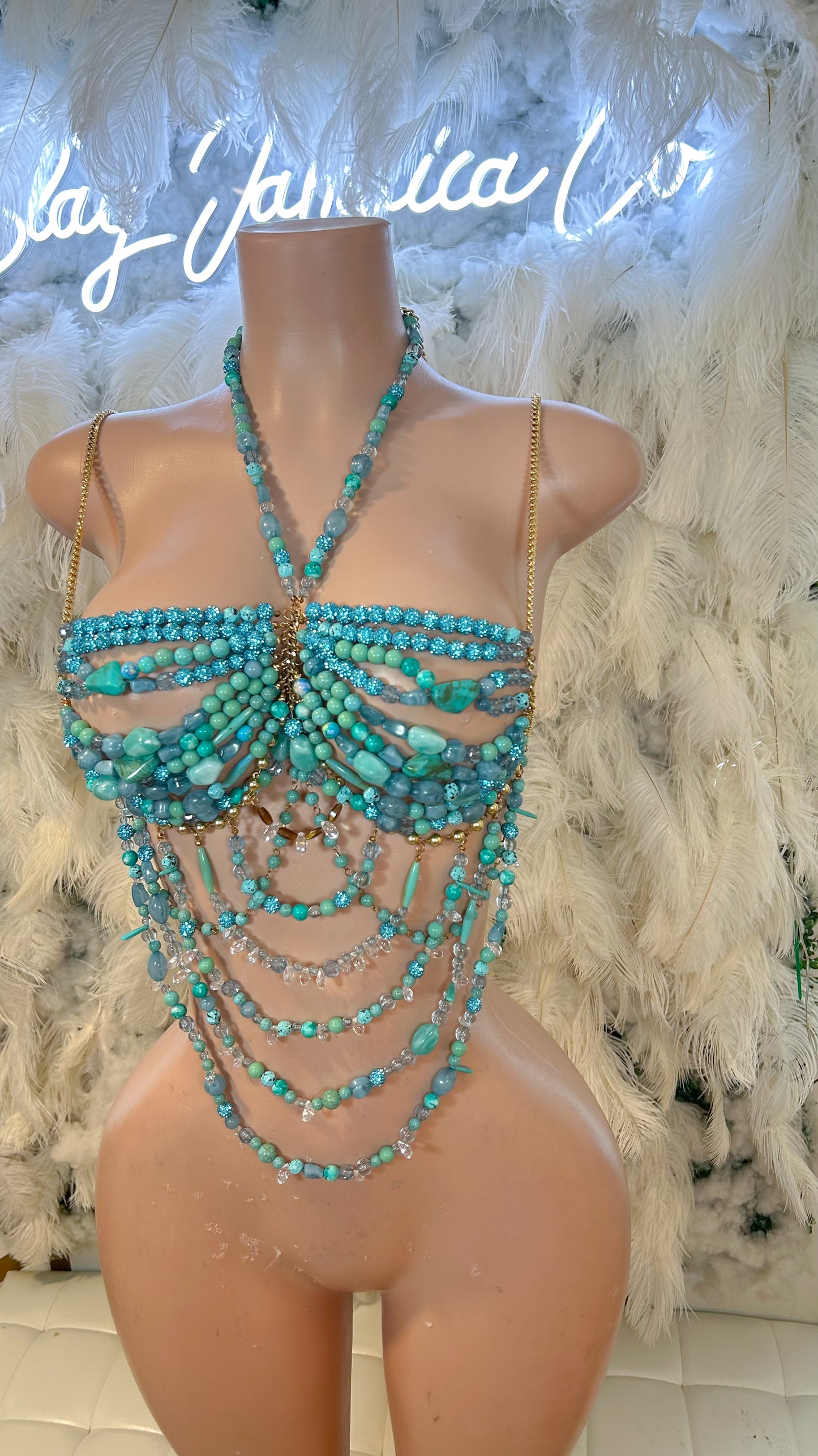 Sea Breeze Chain Beaded Bralette Top