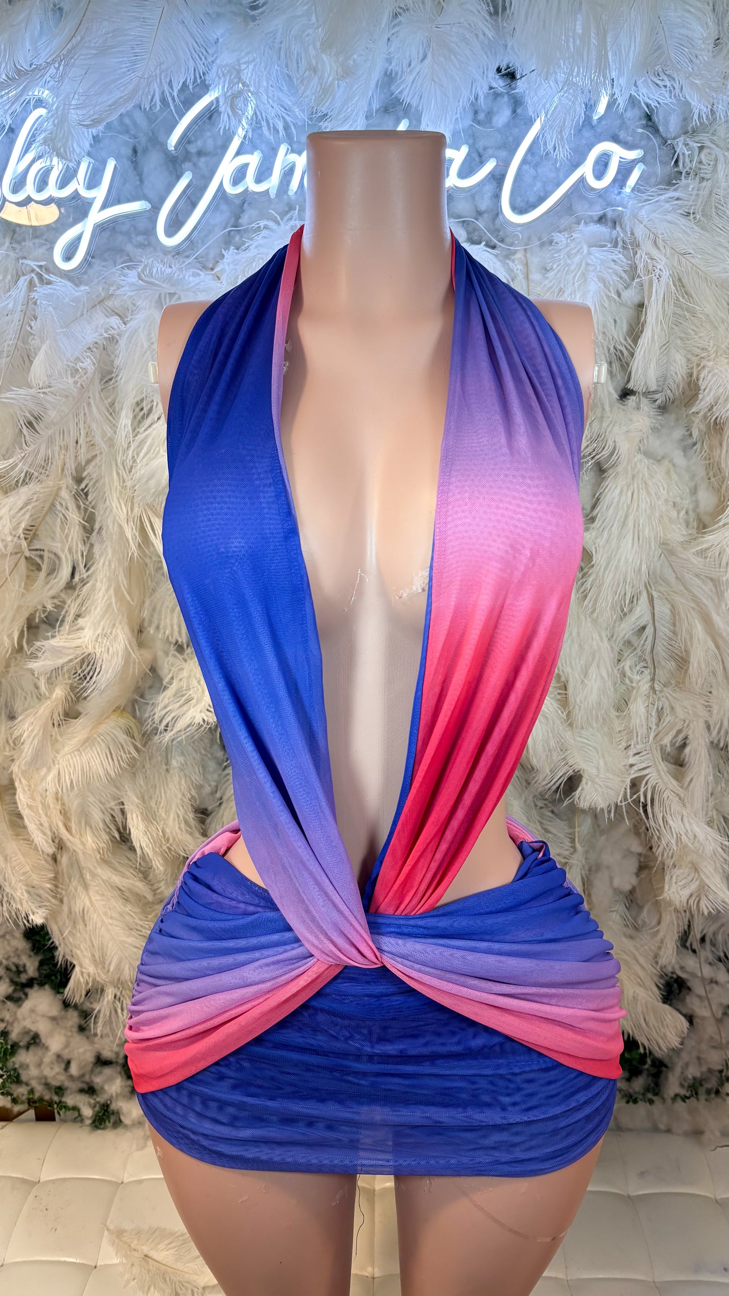READY TO SHIP Summer Sorbet Twist Ombré Mini Dress -Purple Red