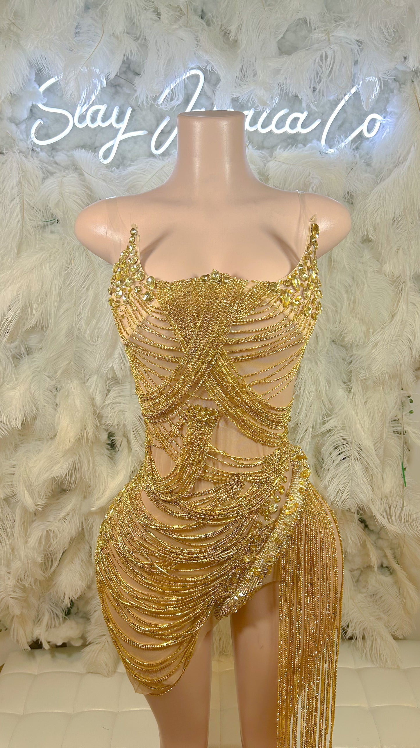 PREORDER ONLY Layla's Top Pick Luxury Chained Corset Mini Dress- GOLD