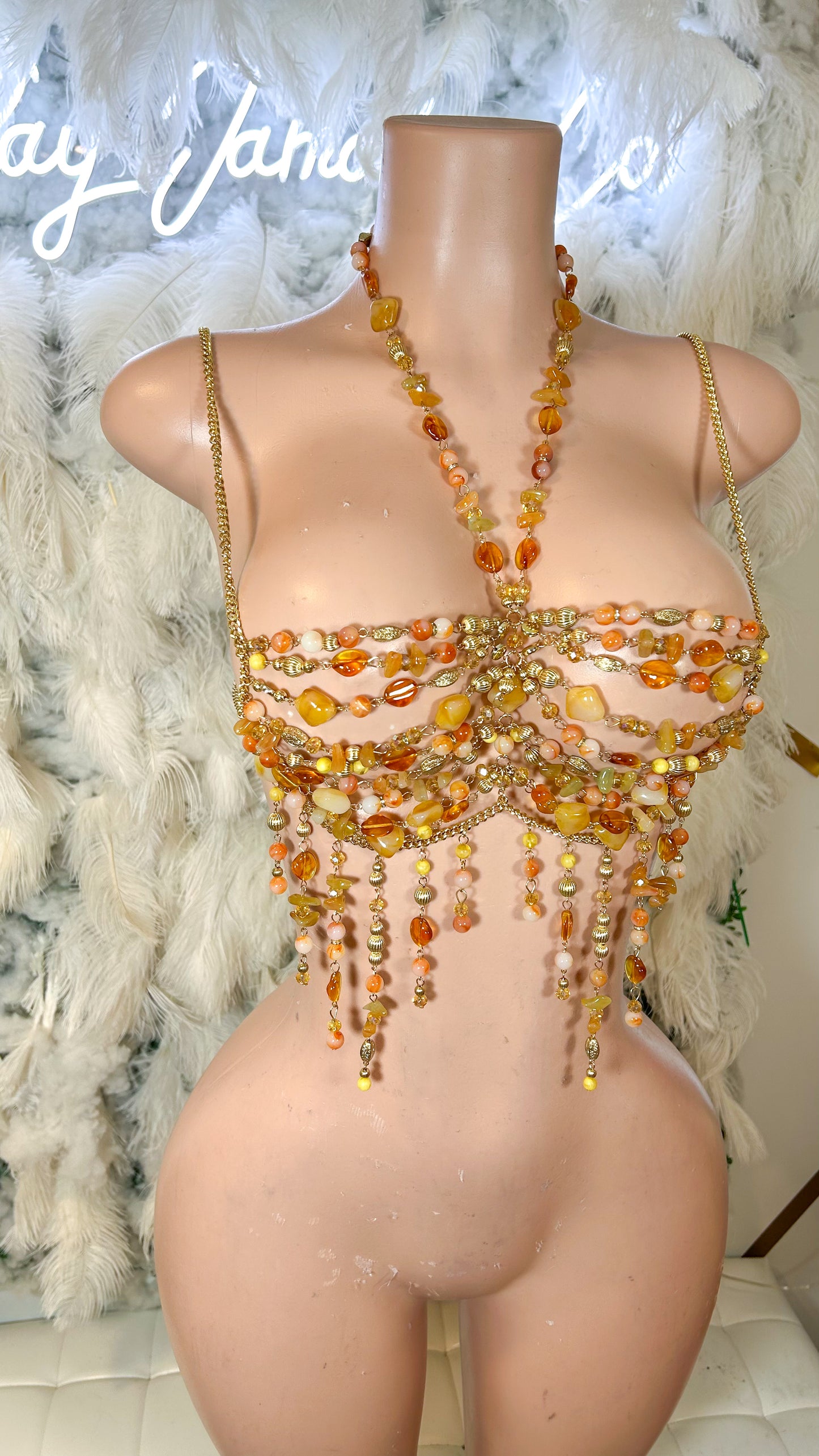 Sunset In The Tropics Beaded chain bralette Top