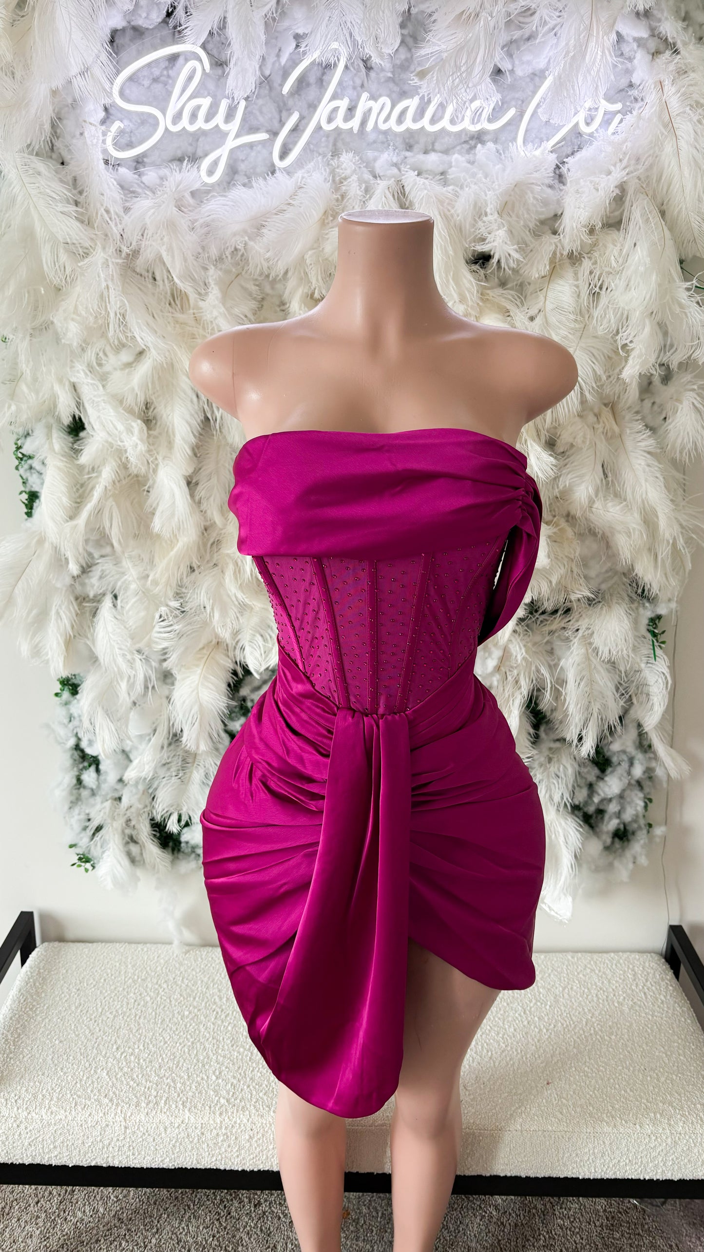 A Beam Of Elegance Satin Draped Mini Dress