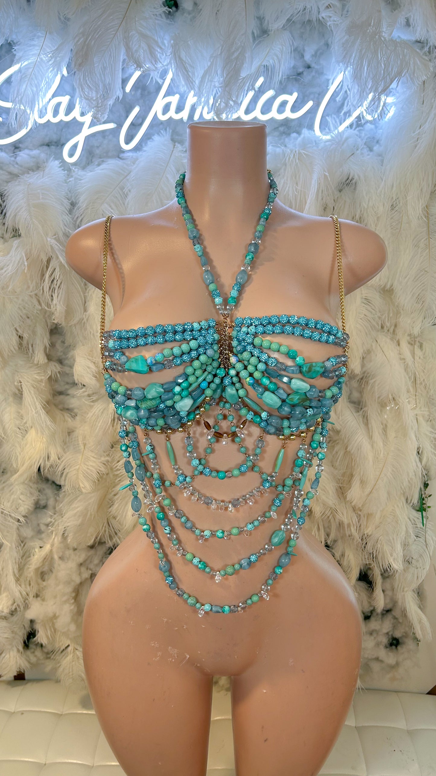 Sea Breeze Chain Beaded Bralette Top