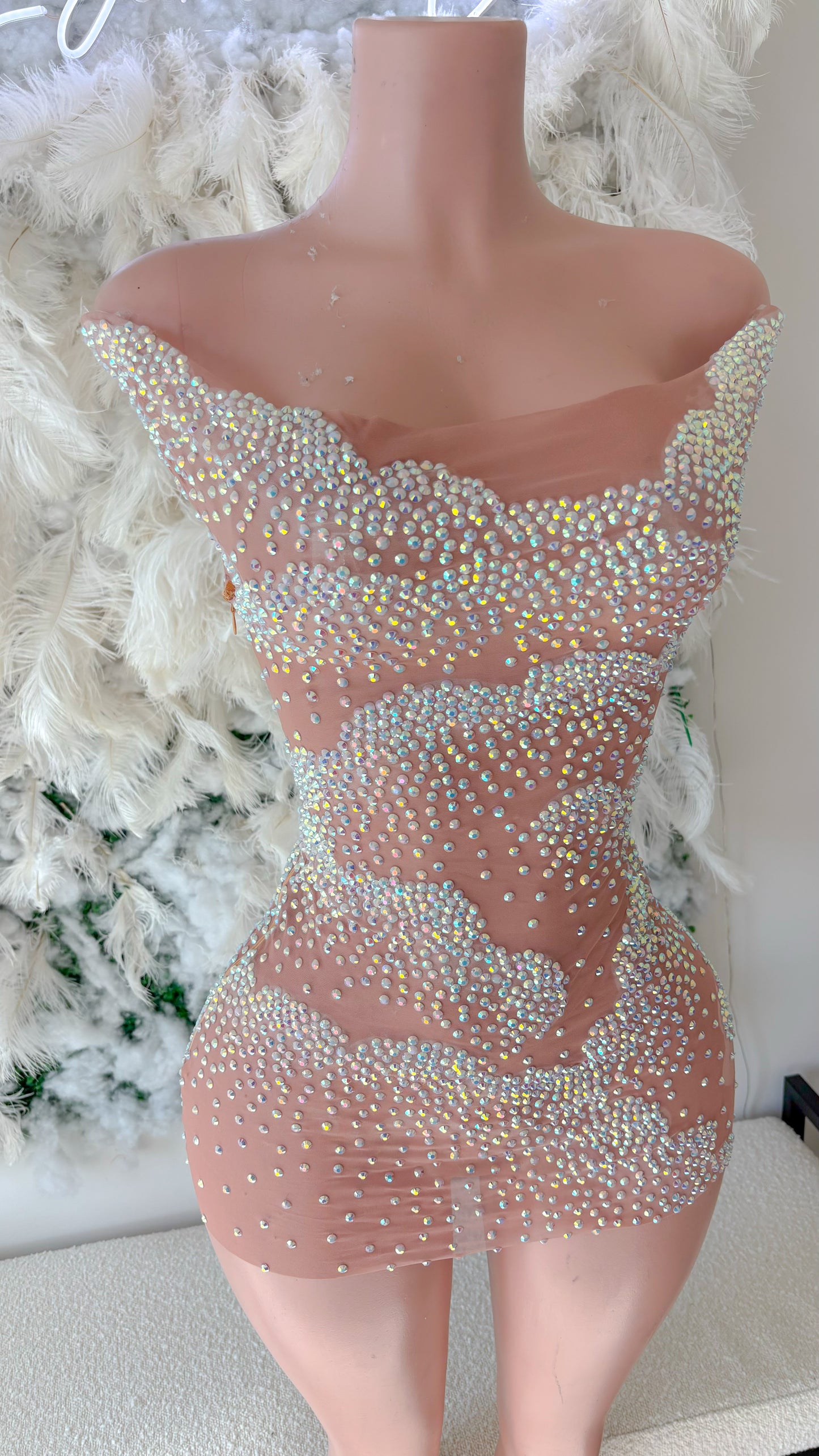 Cloudy Visions Mesh Rhinestone Dress