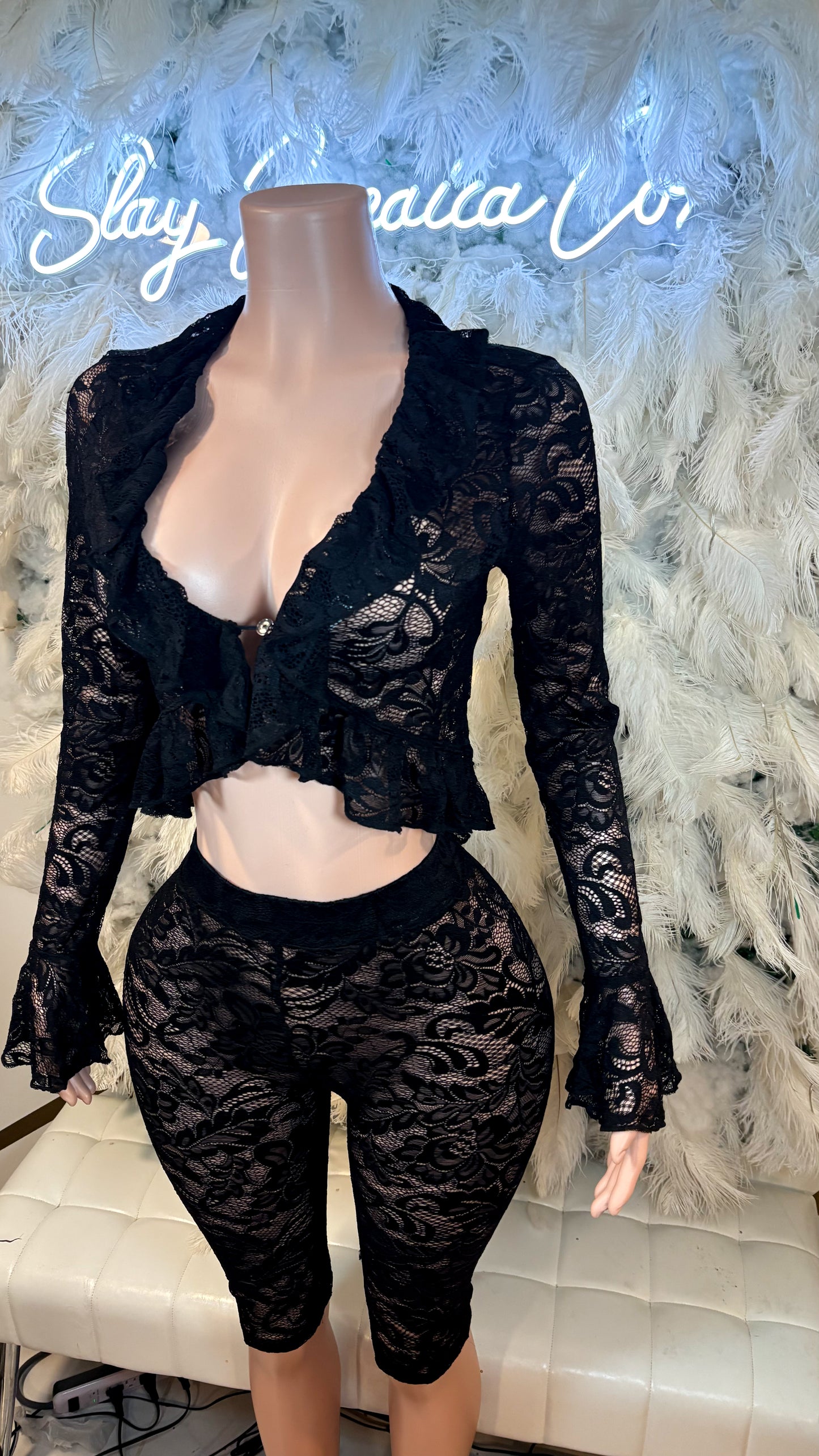 Shy Gyal Lace Two Piece Capri Set