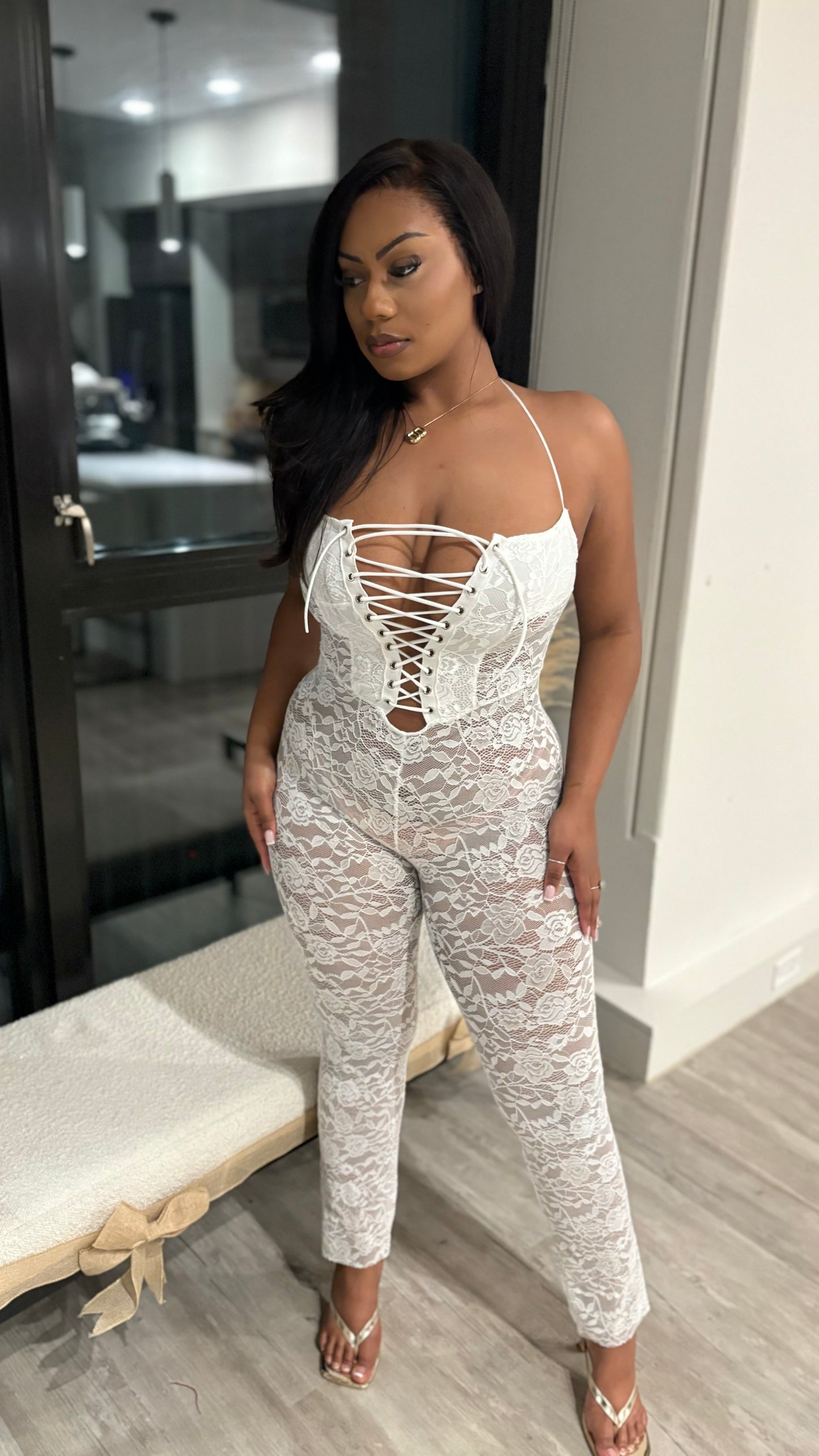 Sexy Mami Lace Jumpsuit - white