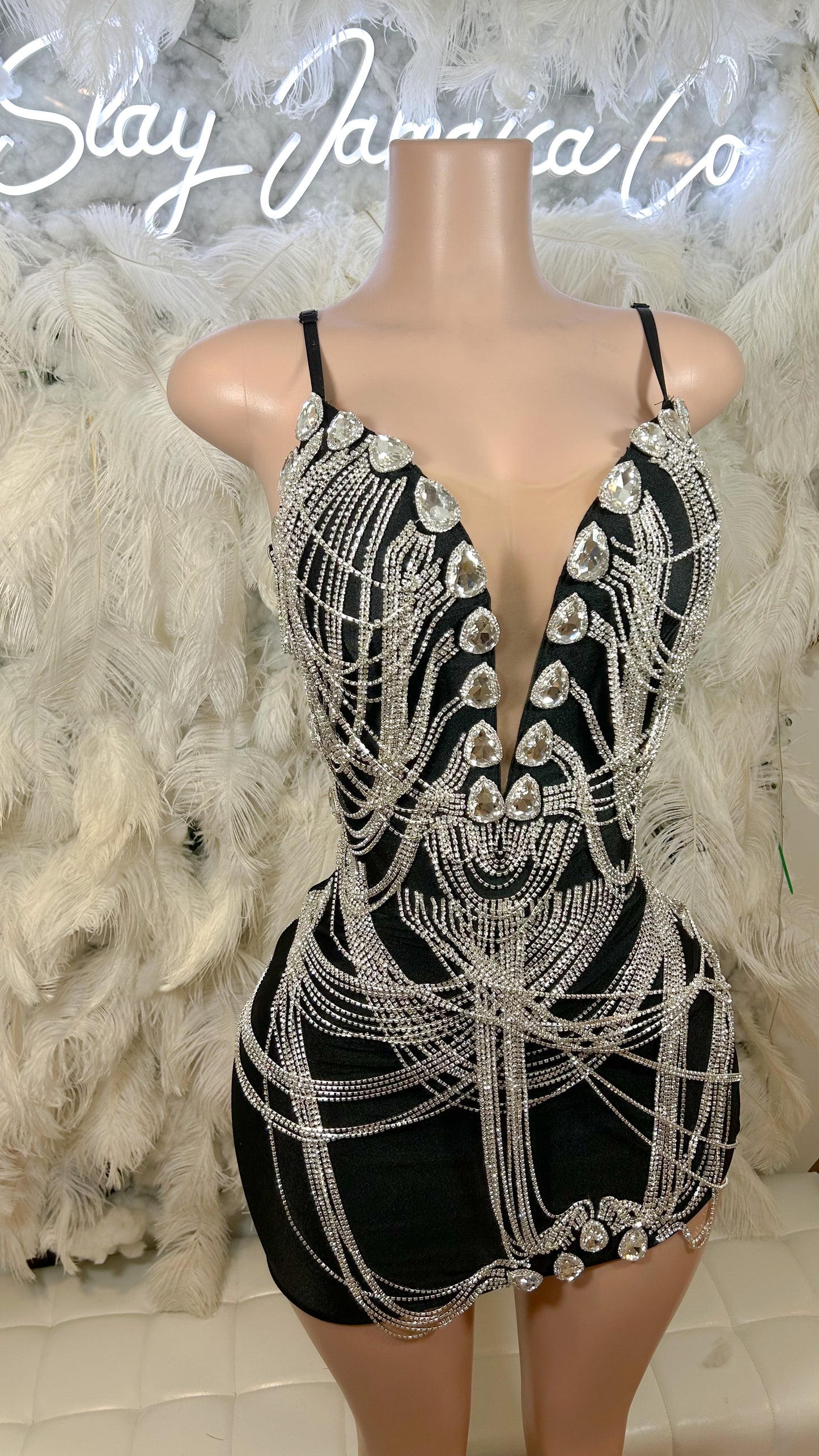 READY TO SHIP Chained To Luxury Rhinestone Mini Dress