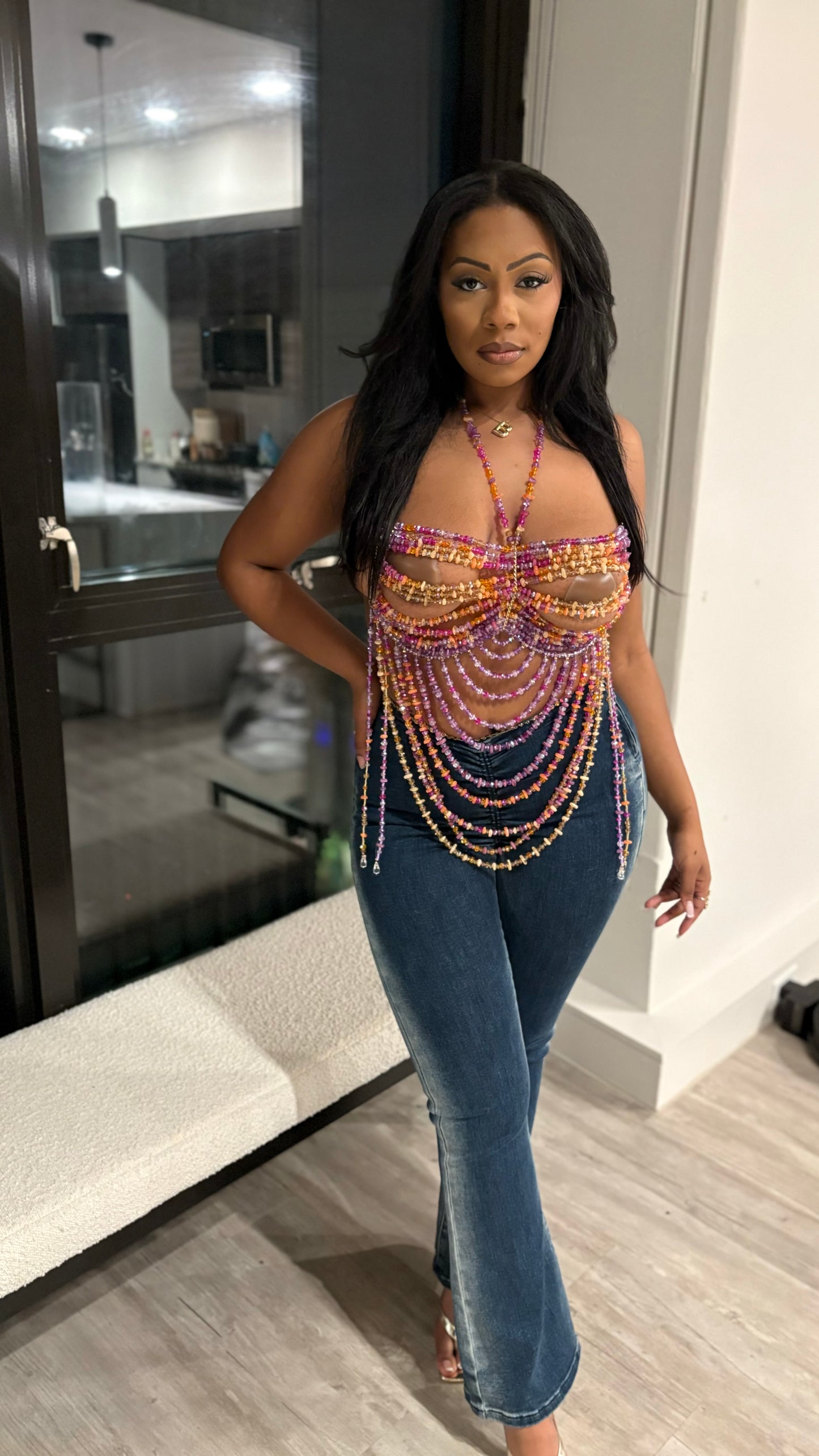 Escape To The Sunset Beaded Crop Top
