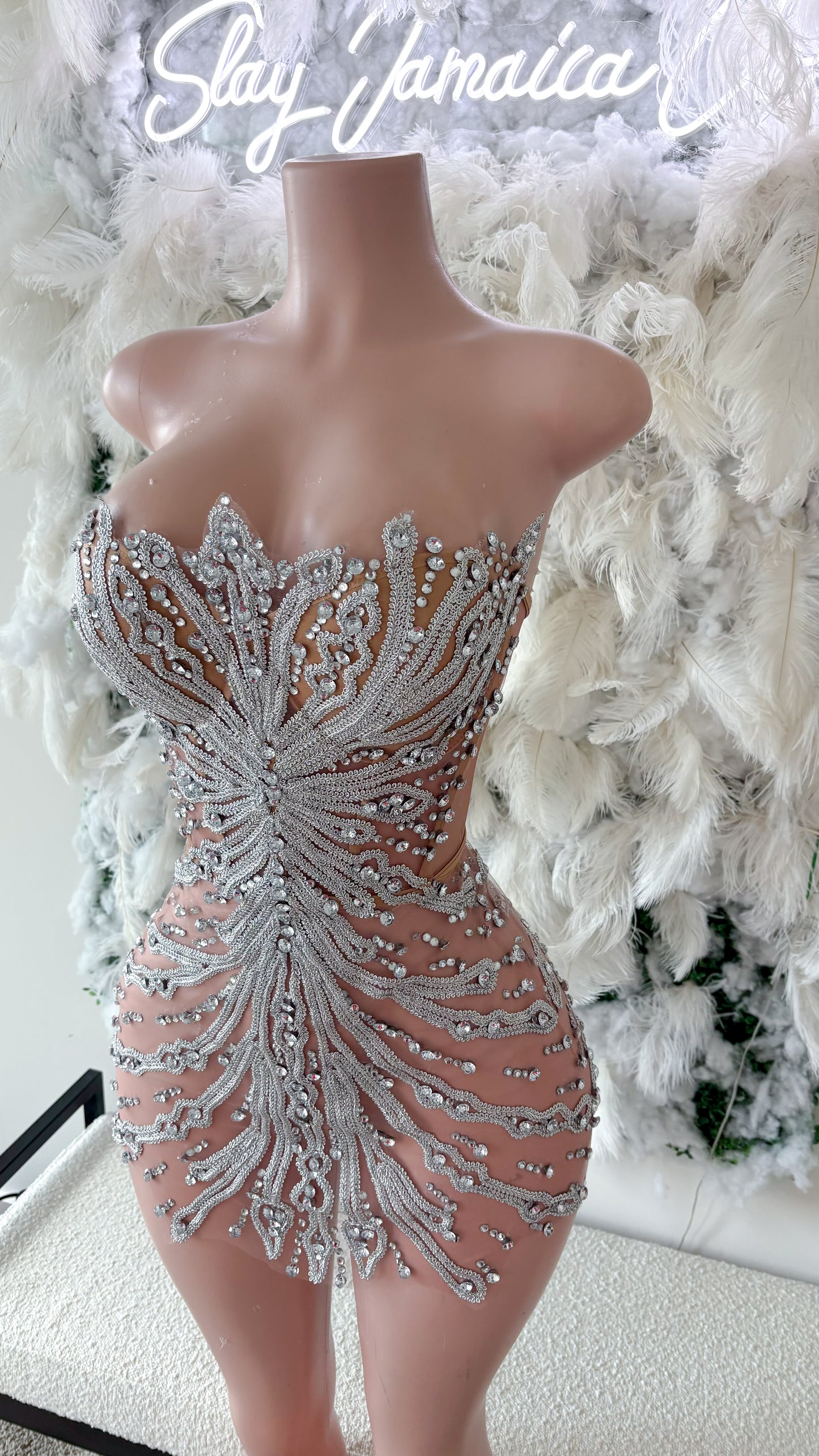 Preorder only The Glam Lifestyle Mesh Rhinestone Mini Dress