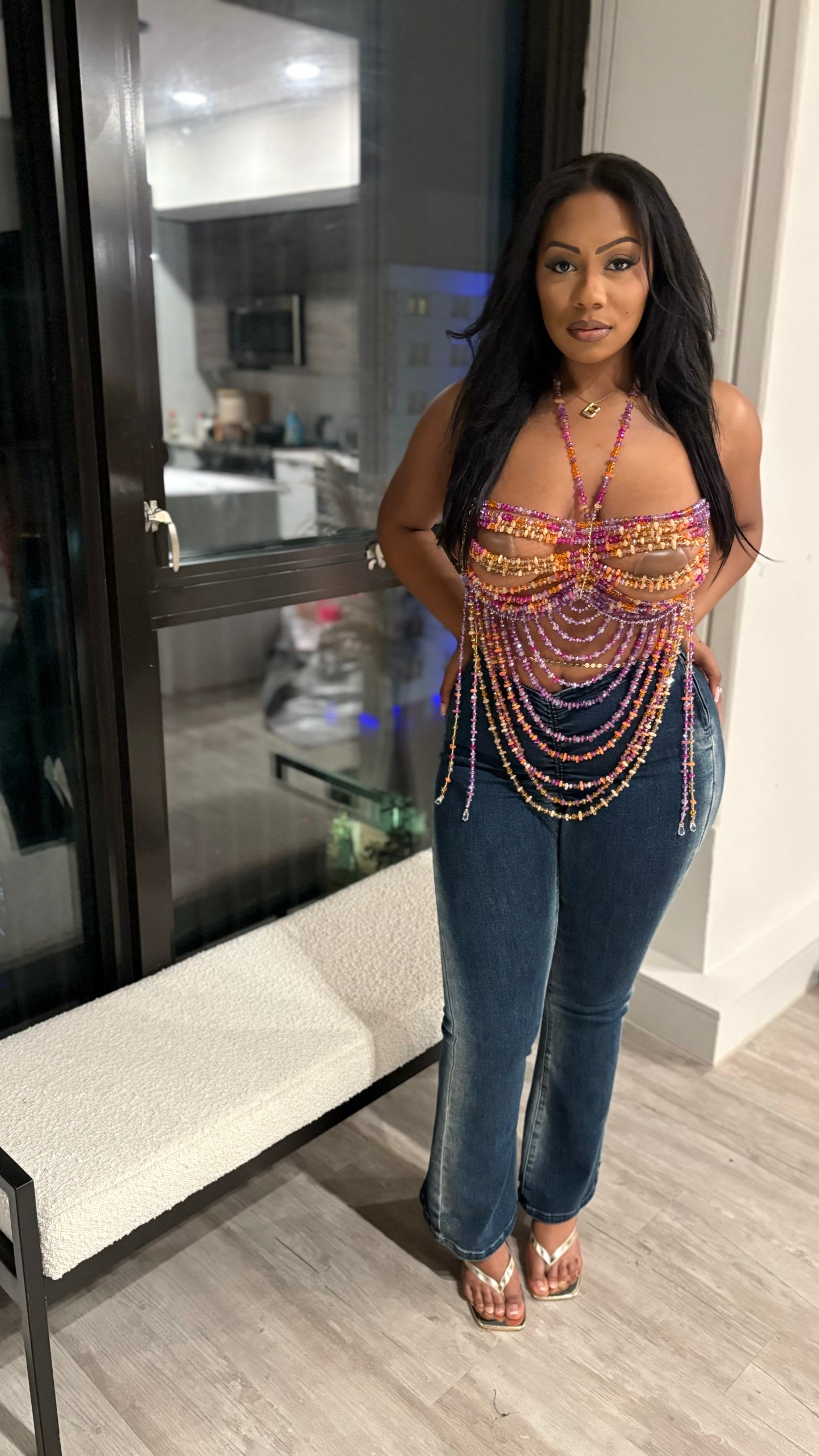 Escape To The Sunset Beaded Crop Top