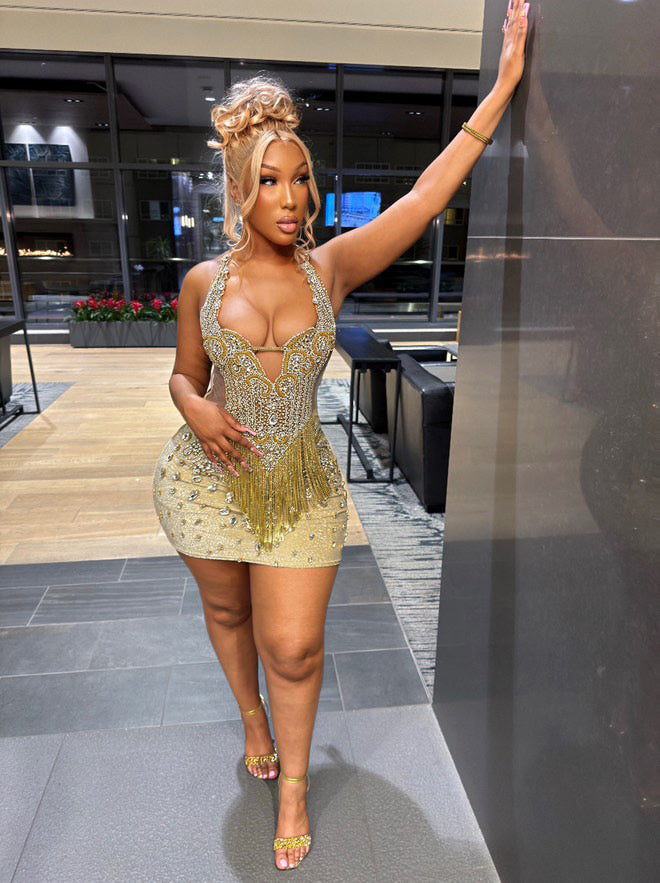 PREORDER ONLY Original DollHouse Fringe Rhinestone Luxe Mini Dress