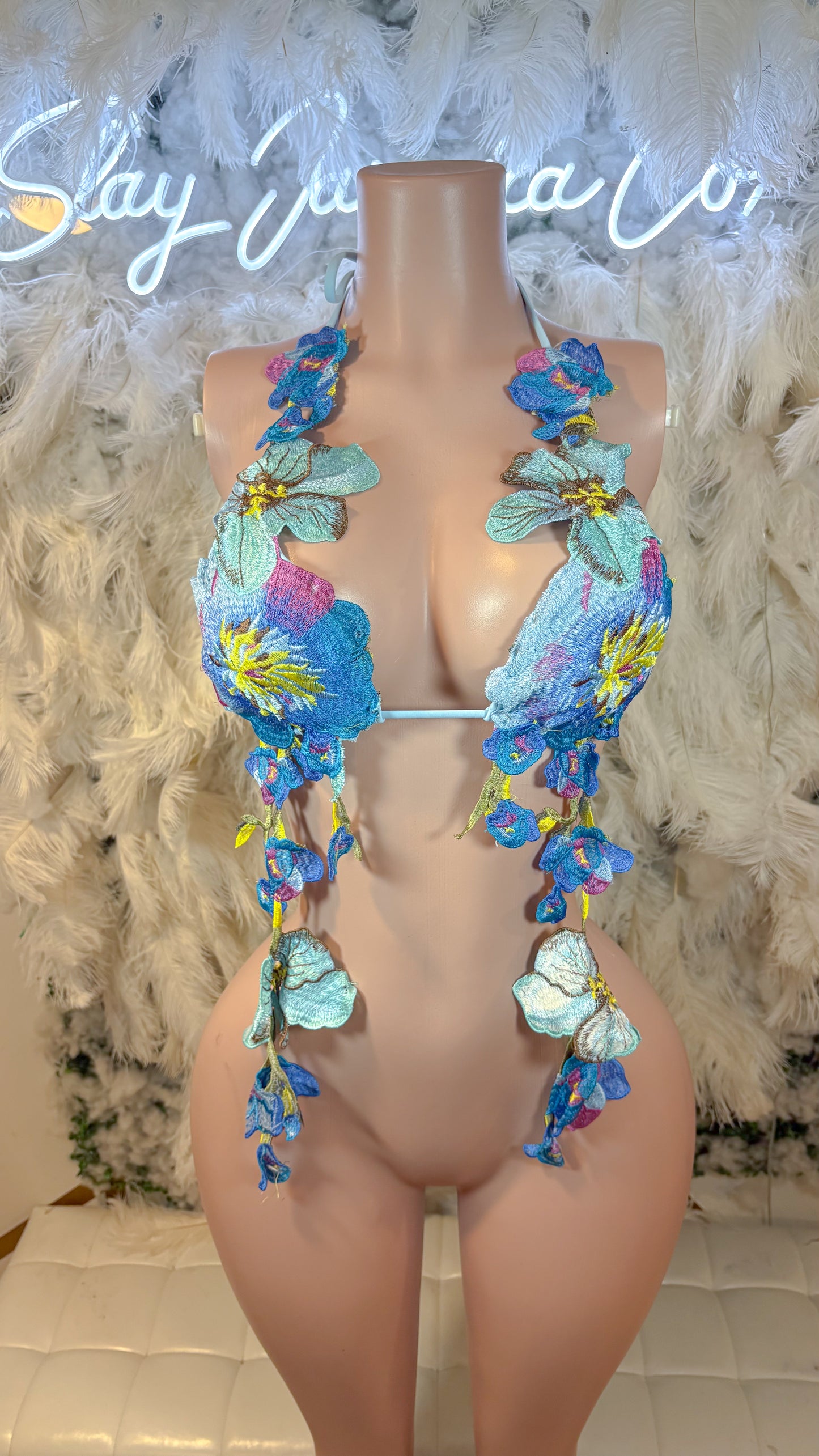 Hawaiian Mojito Sunrise Floral Top - Baby Blue Mix