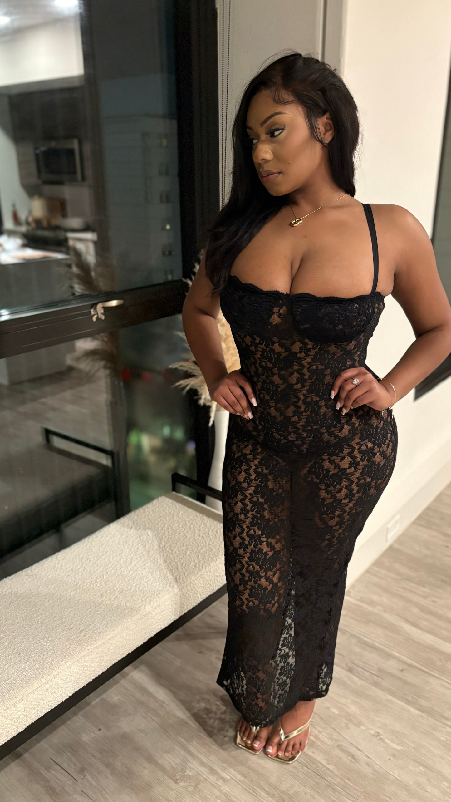 Lace Me Up Maxi Dress- Black