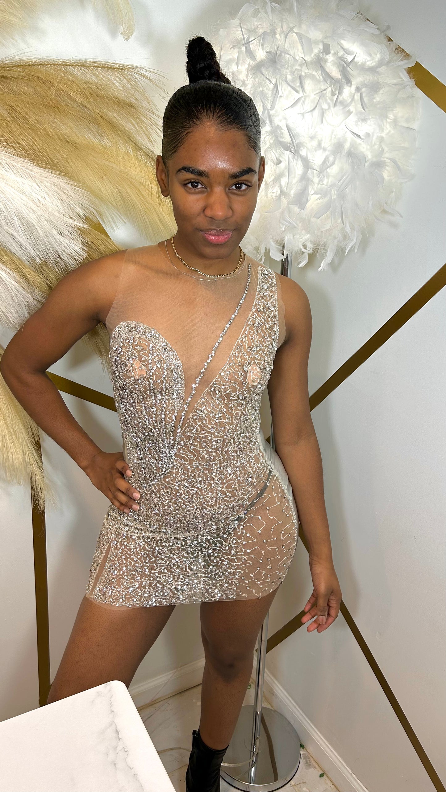 READY TO SHIP Crystal Clear Luxe Rhinestone Mini Dress