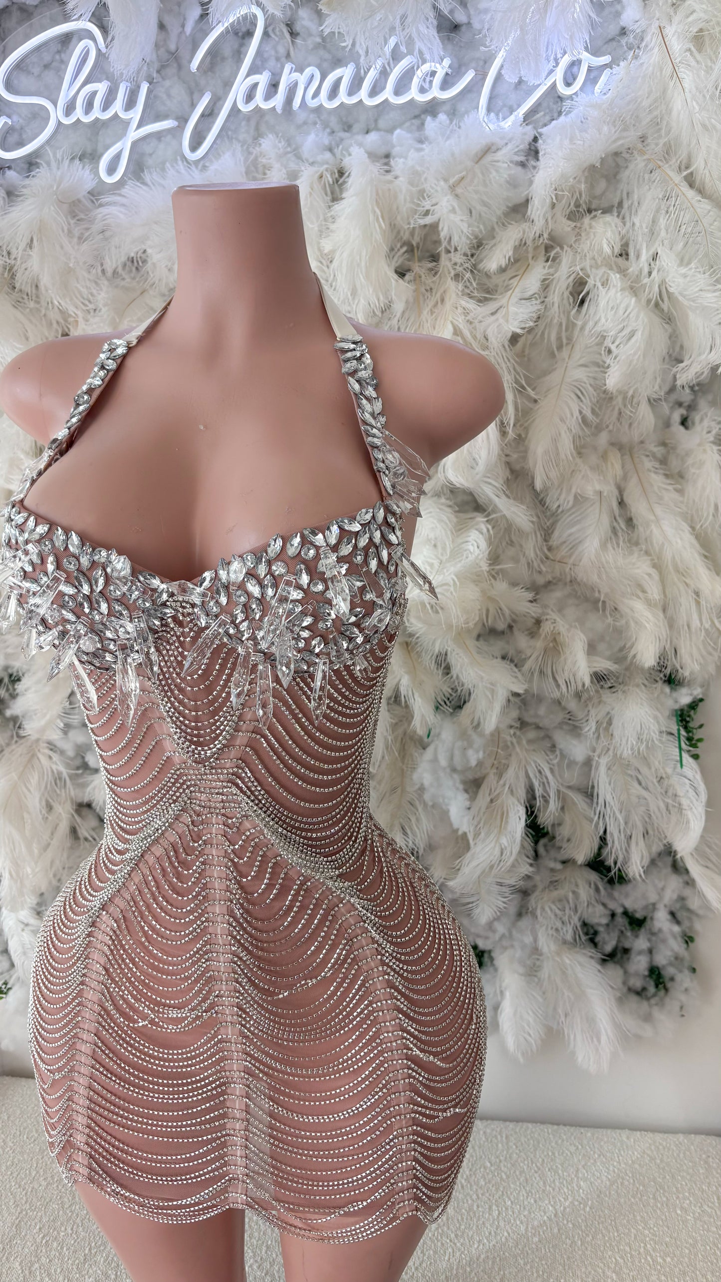 Crystal Luxe Rhinestone Chain Mini Dress - SILVER