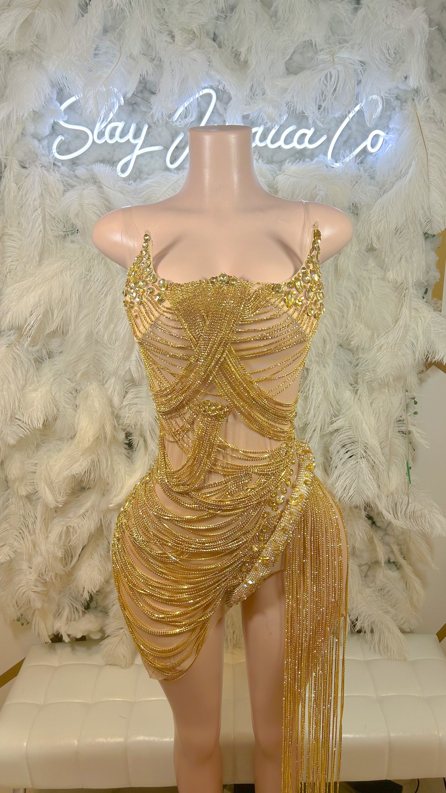 PREORDER ONLY Layla's Top Pick Luxury Chained Corset Mini Dress- GOLD