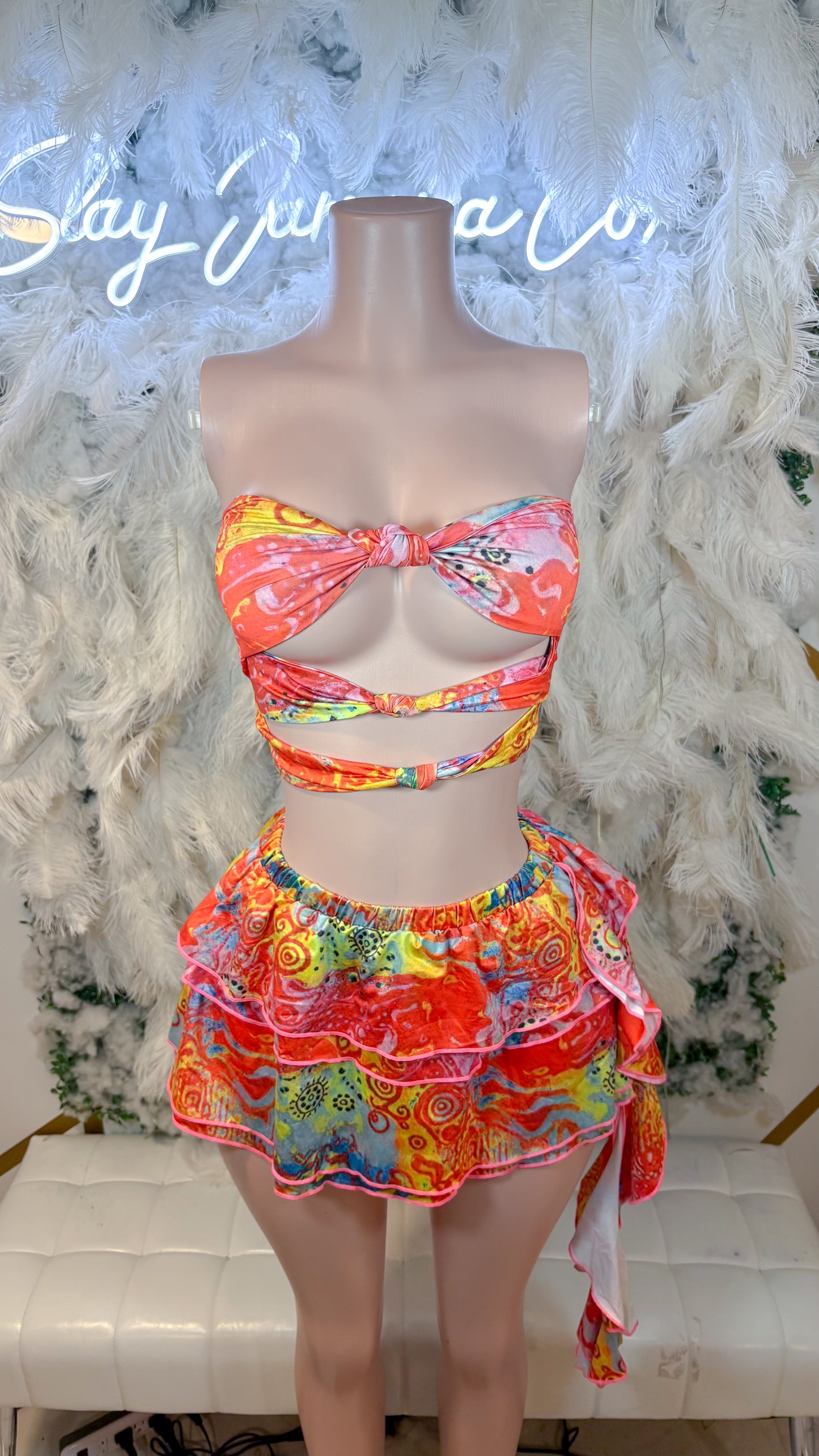 READY TO SHIP Coral Floral Skirt Set