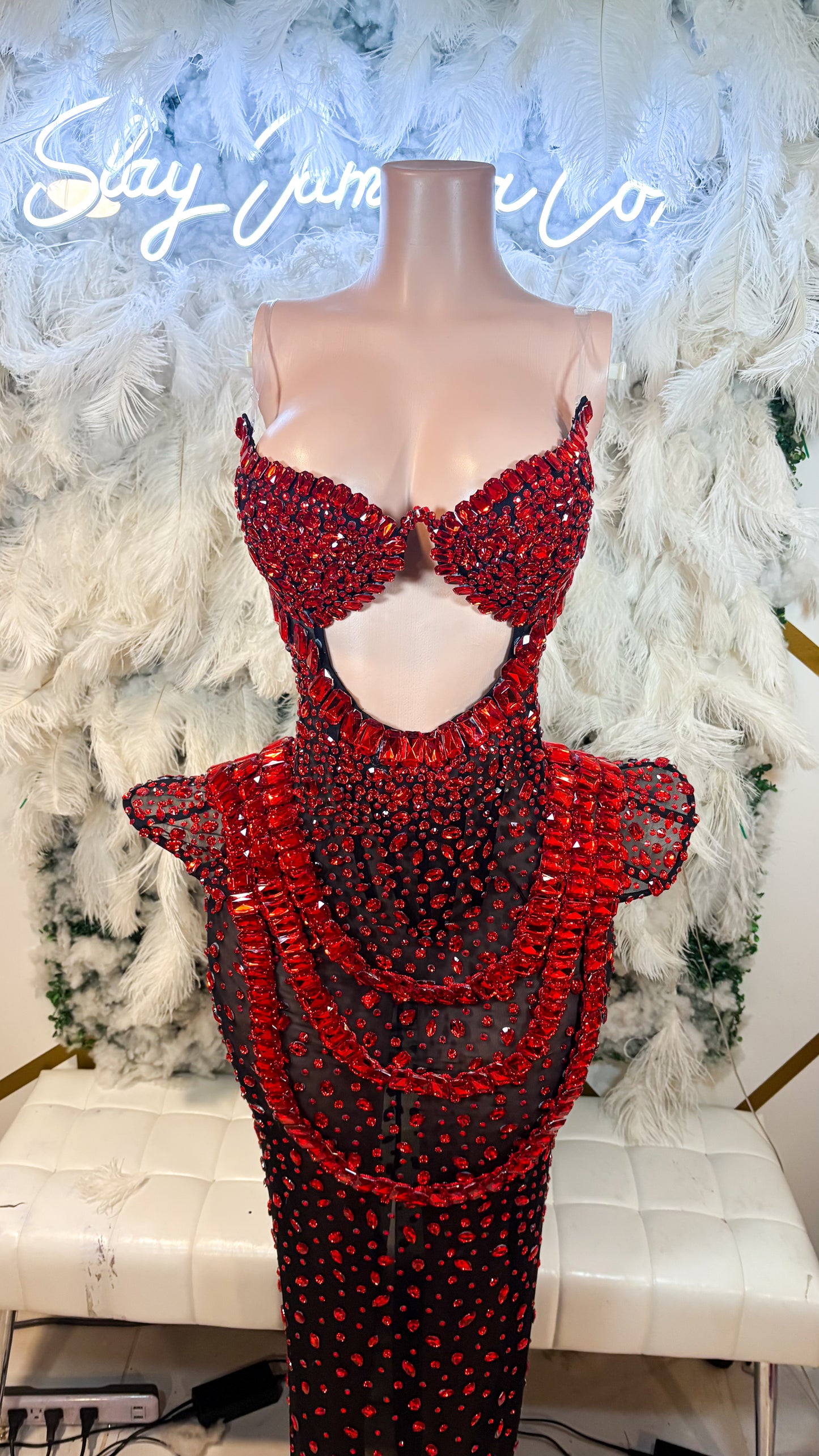 READY TO SHIP Diamonds Are Forever Luxe Rhinestone Maxi Dress - Red