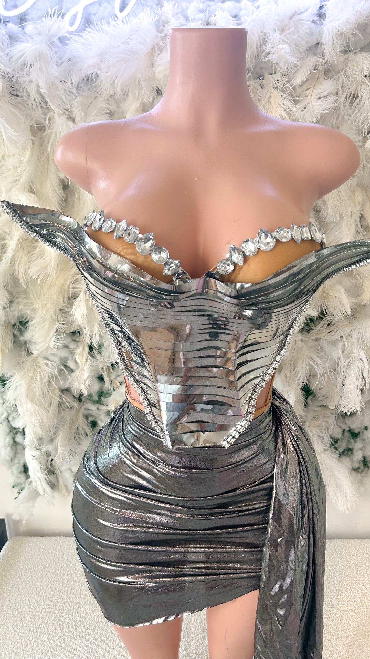 The Drama Mini Dress Set -Silver