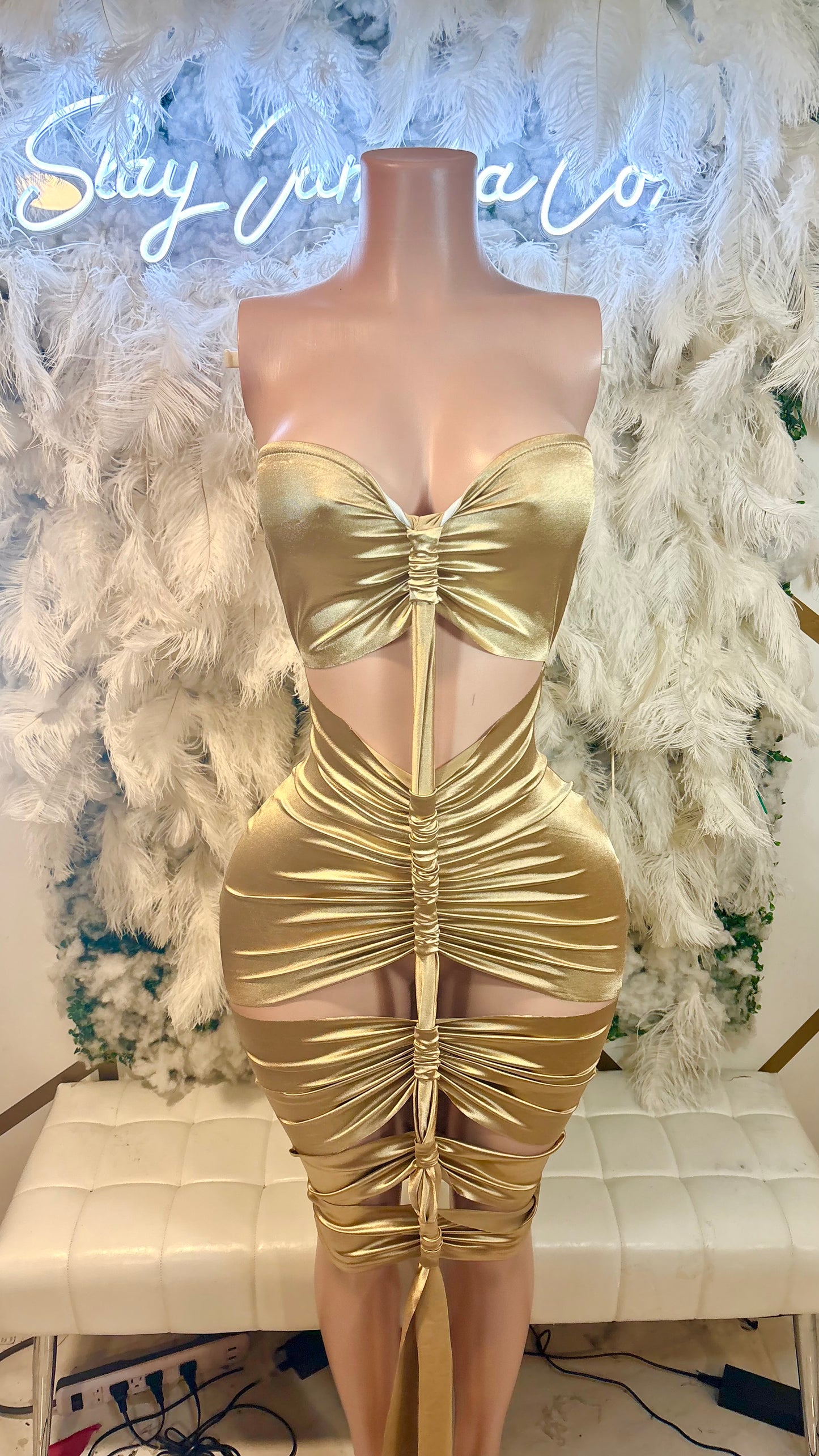 Take Me Through There Cut Out Mini Dress - Gold
