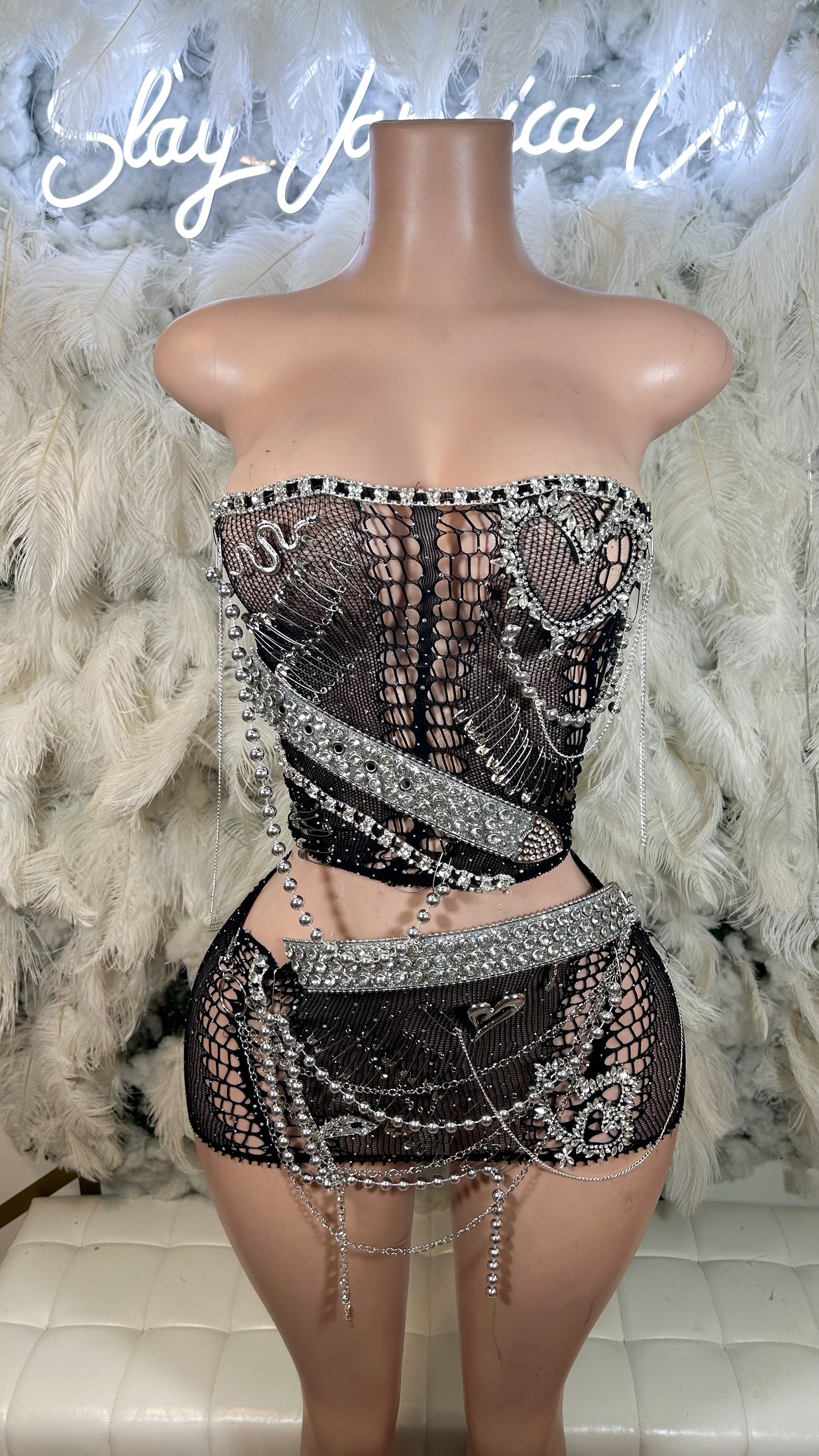 Gag City Embellished Mesh Skirt Set