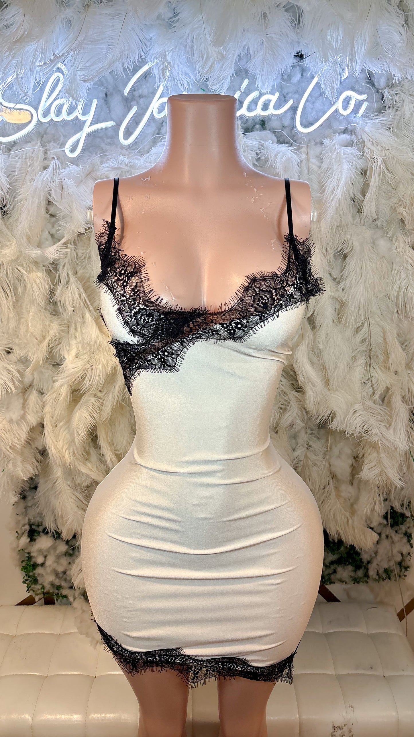 READY TO SHIP Date Night Mini Lace Dress -Off Whitr