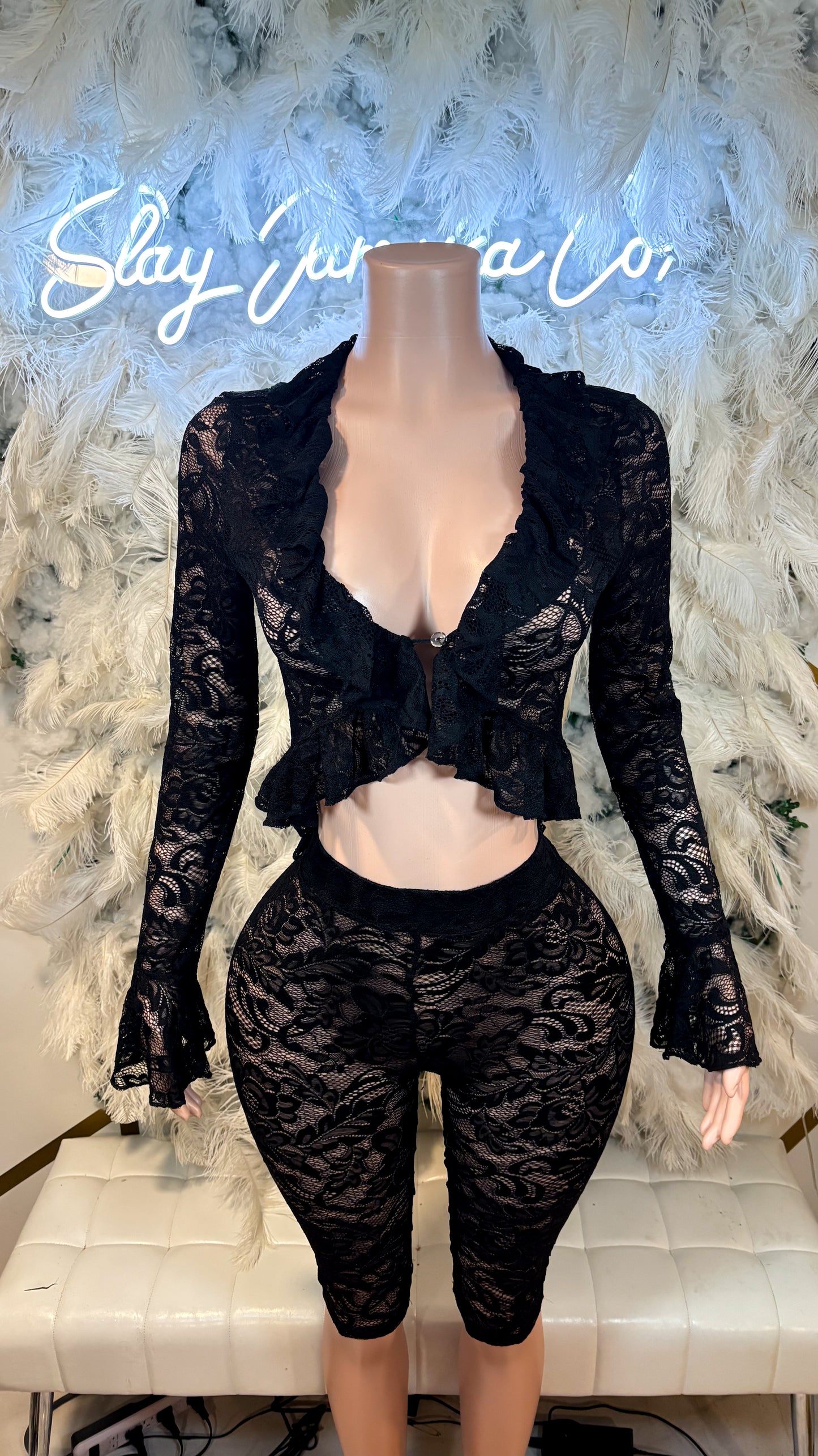 Shy Gyal Lace Two Piece Capri Set