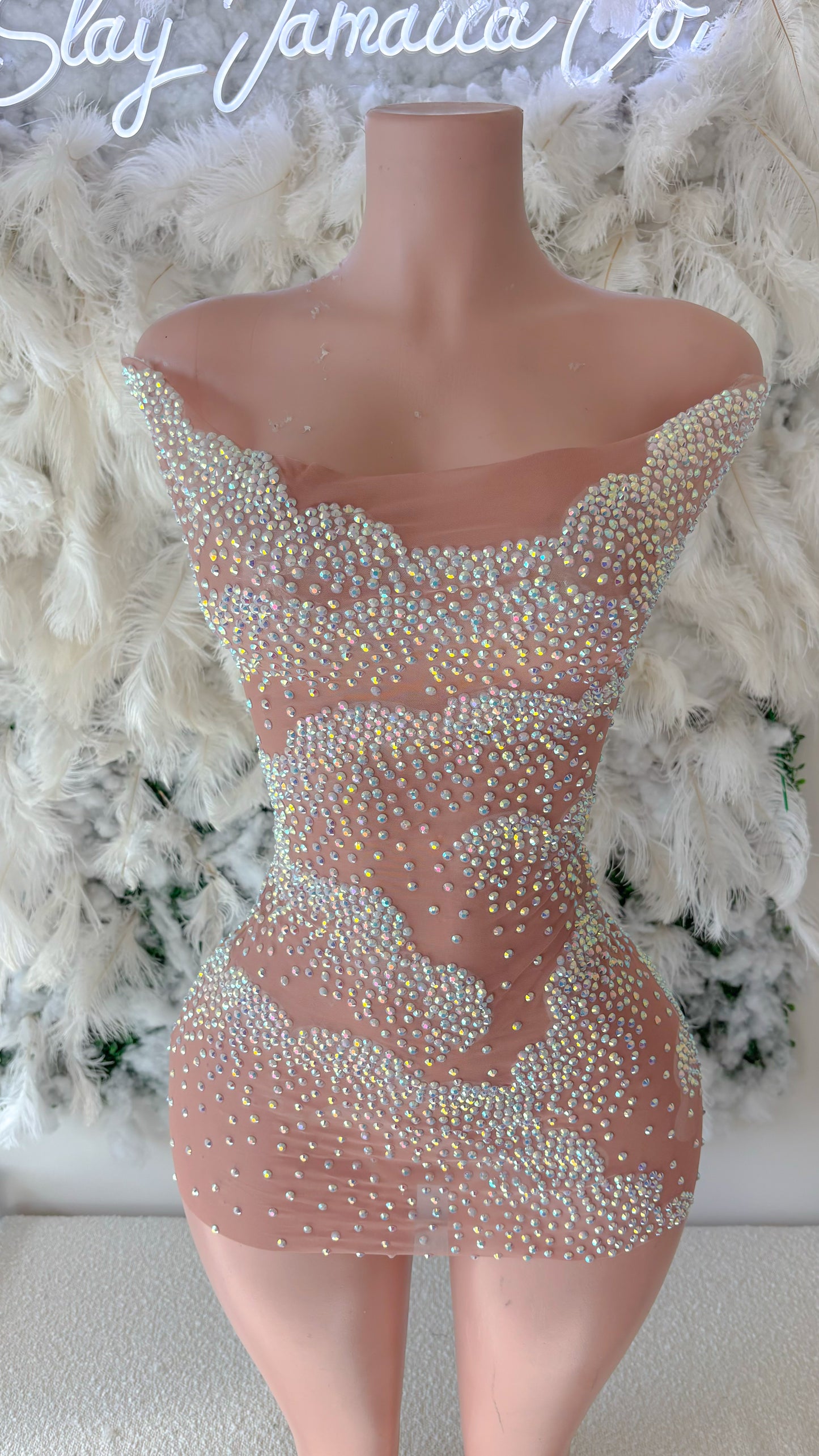 Cloudy Visions Mesh Rhinestone Dress