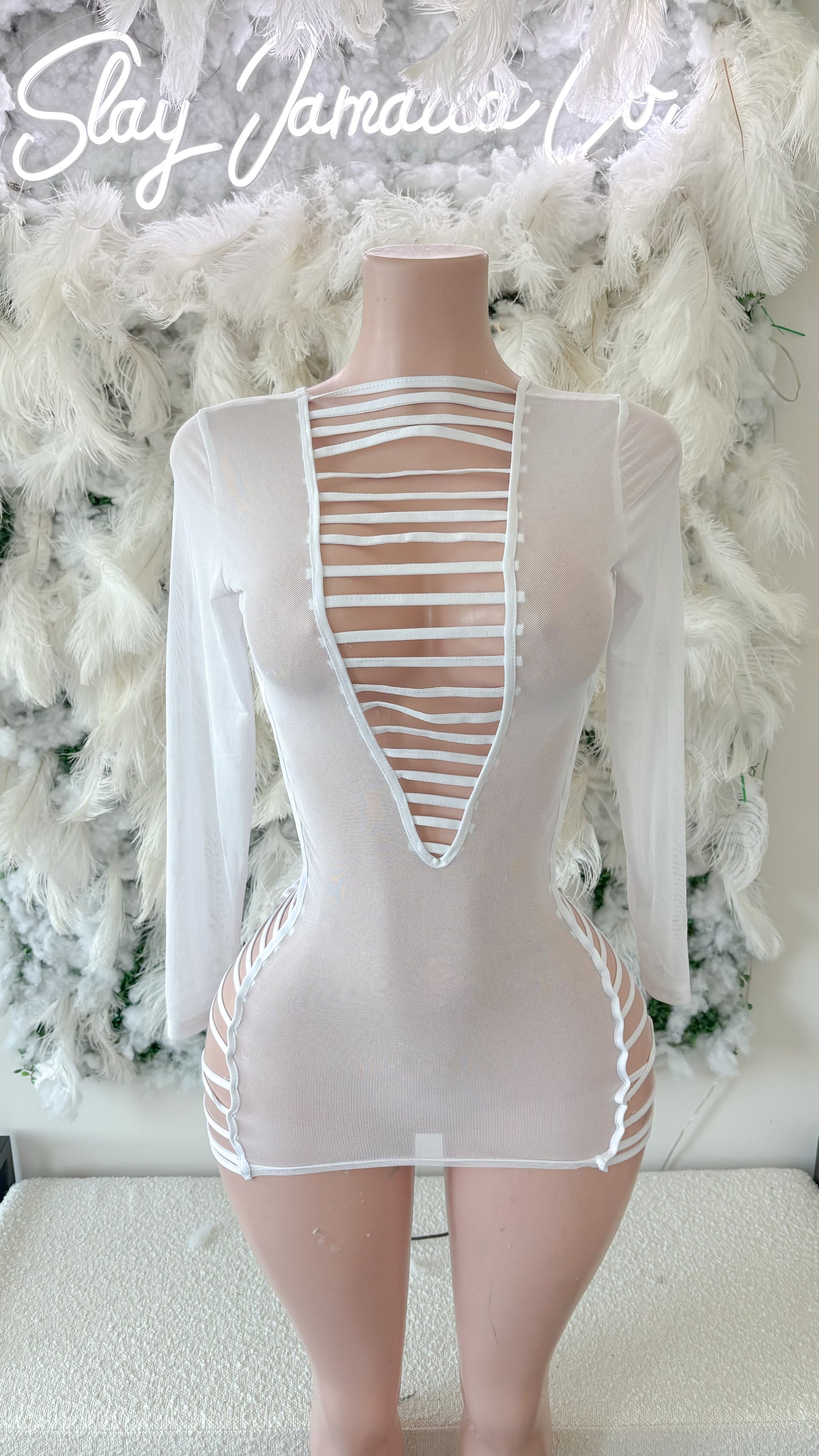 Peek A Boo Mesh Mini Coverup - white