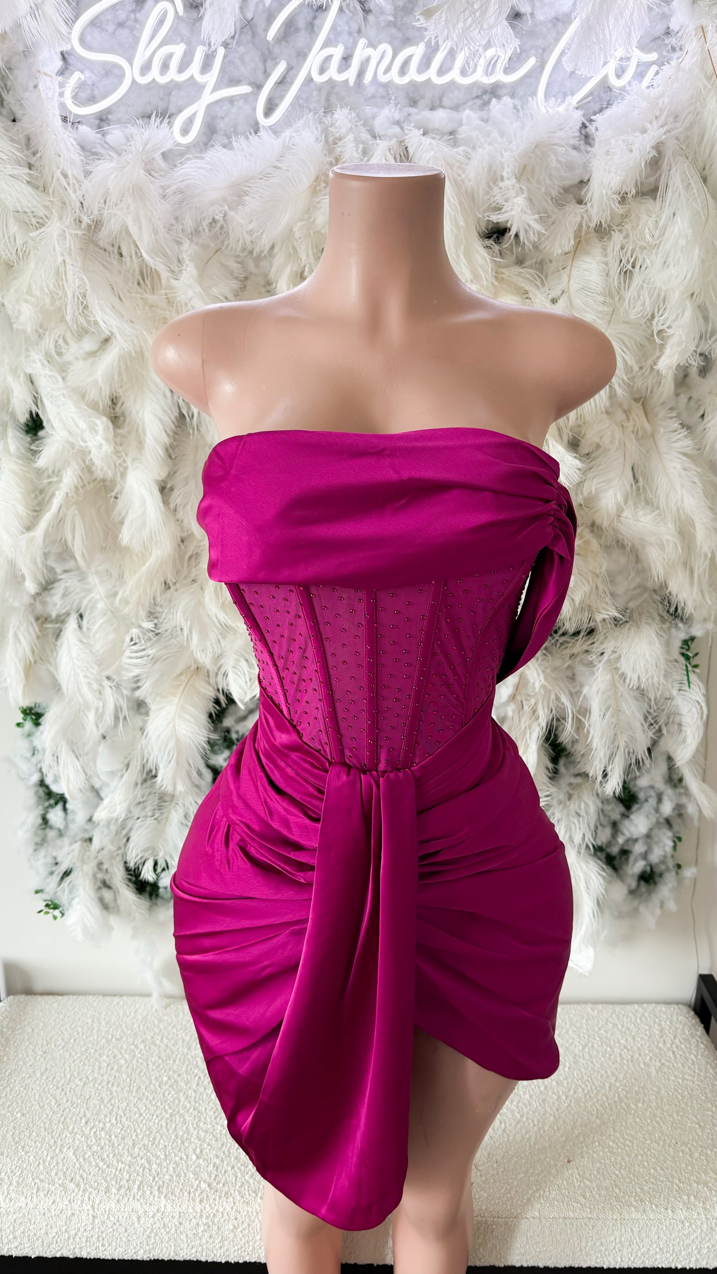 A Beam Of Elegance Satin Draped Mini Dress