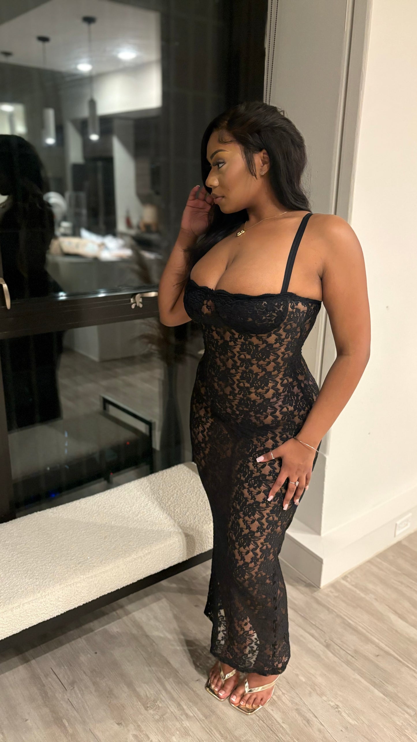 Lace Me Up Maxi Dress- Black