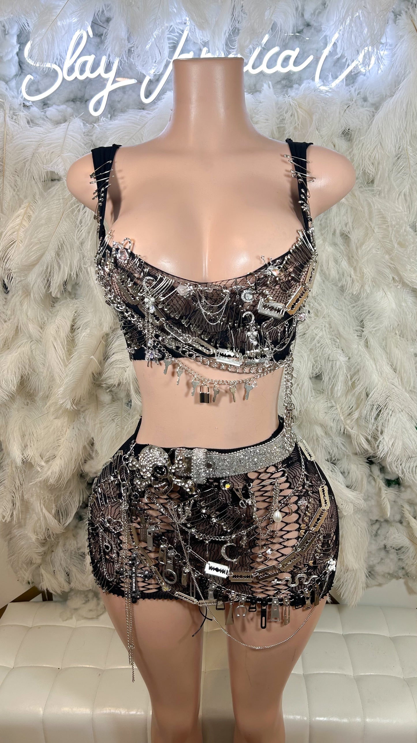 Night Under The Stars Embellished Mesh Skirt Set