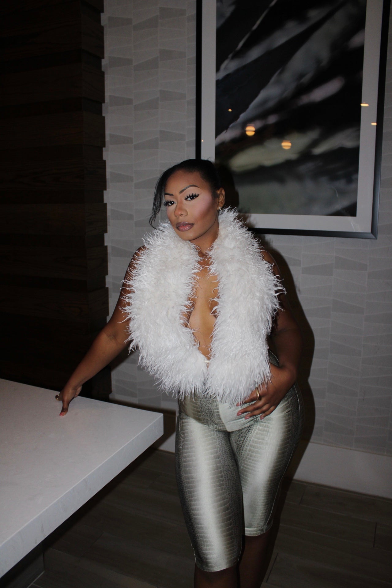 READY TO SHIP Venom Snakeprint Mongolian Fur Capri Set