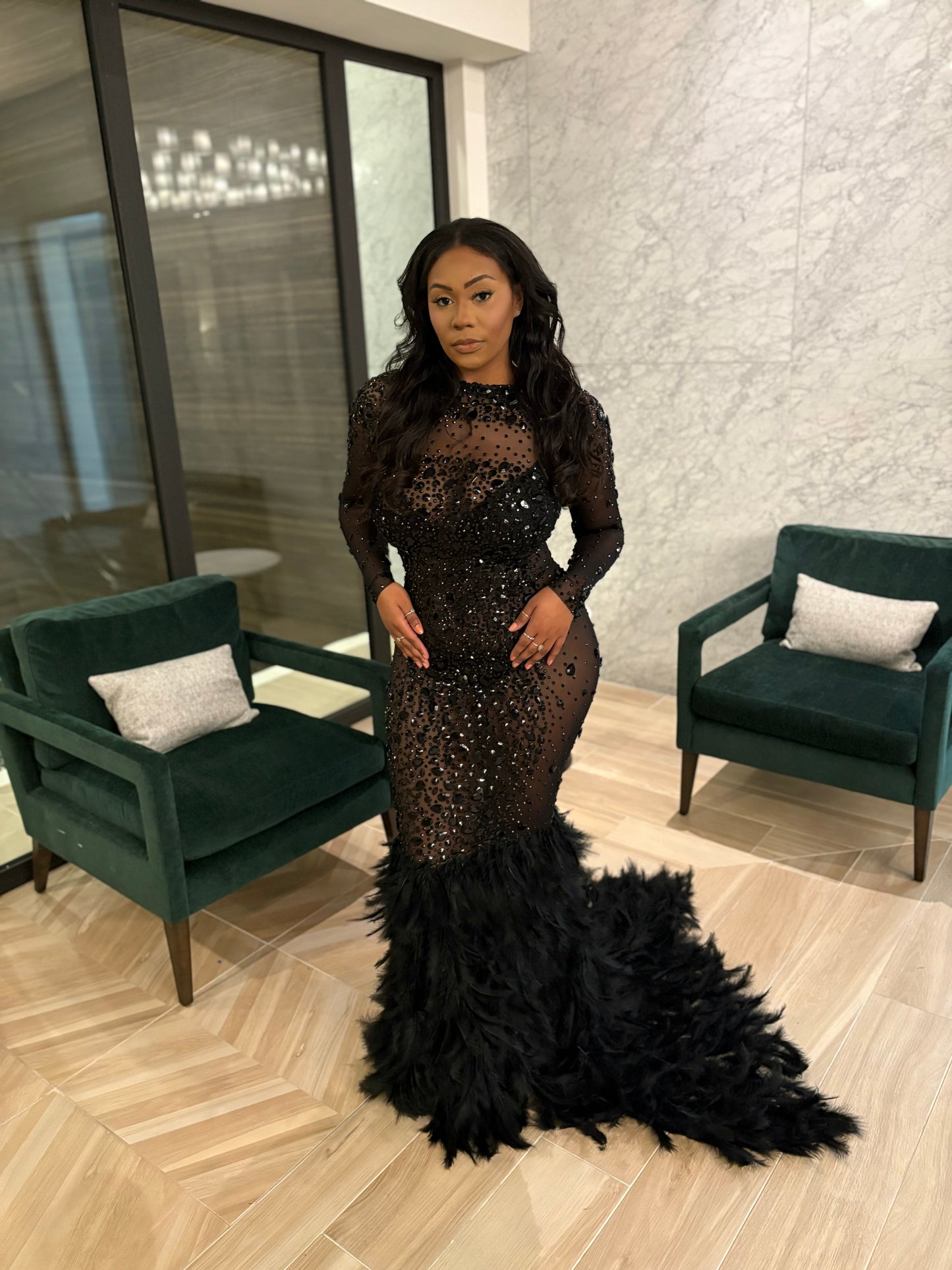 PREORDER ONLY Can’t Keep My Eyes Off You Feather Maxi Dress