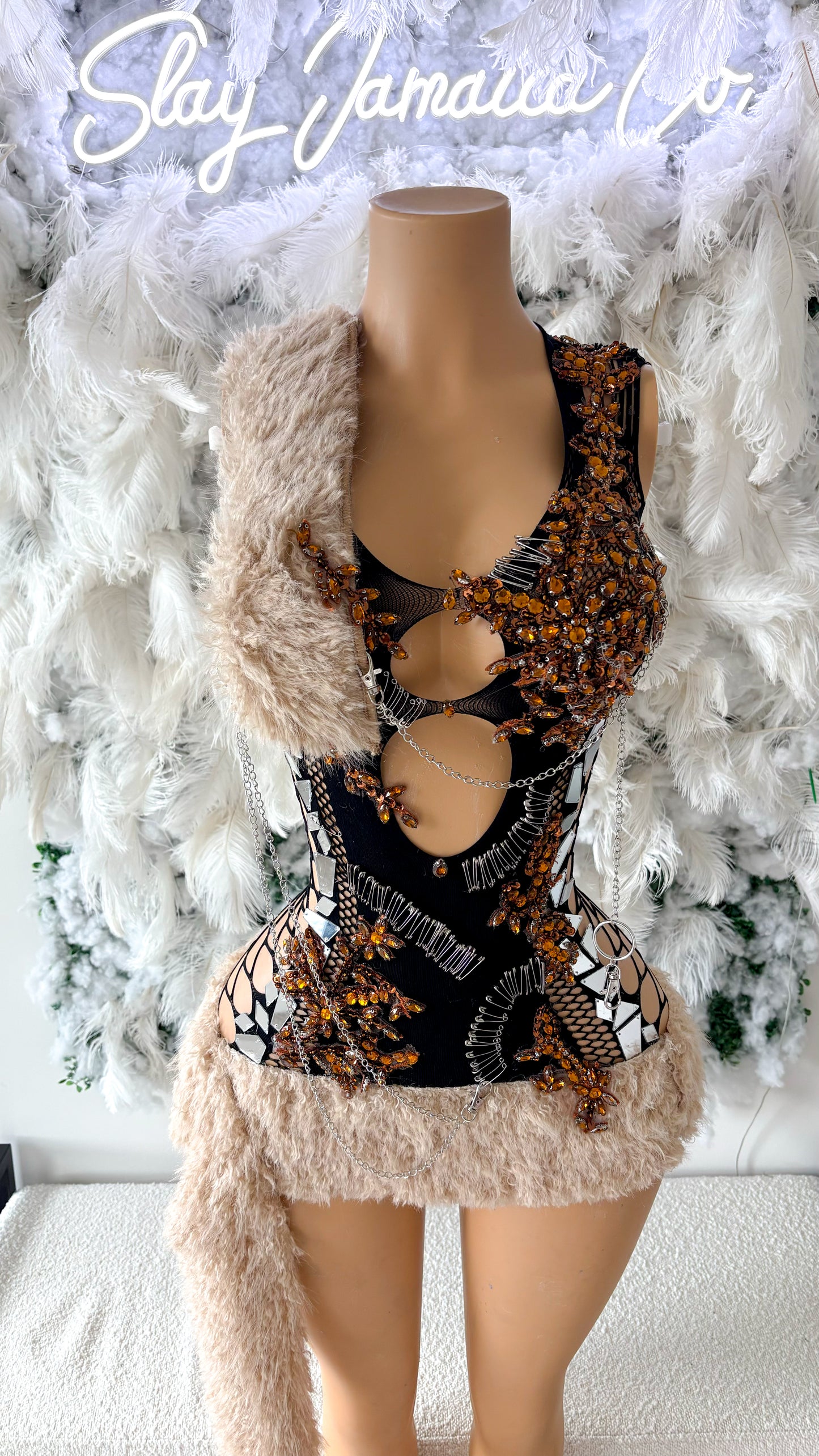 Always Making A Statement Fur Embellished Dress