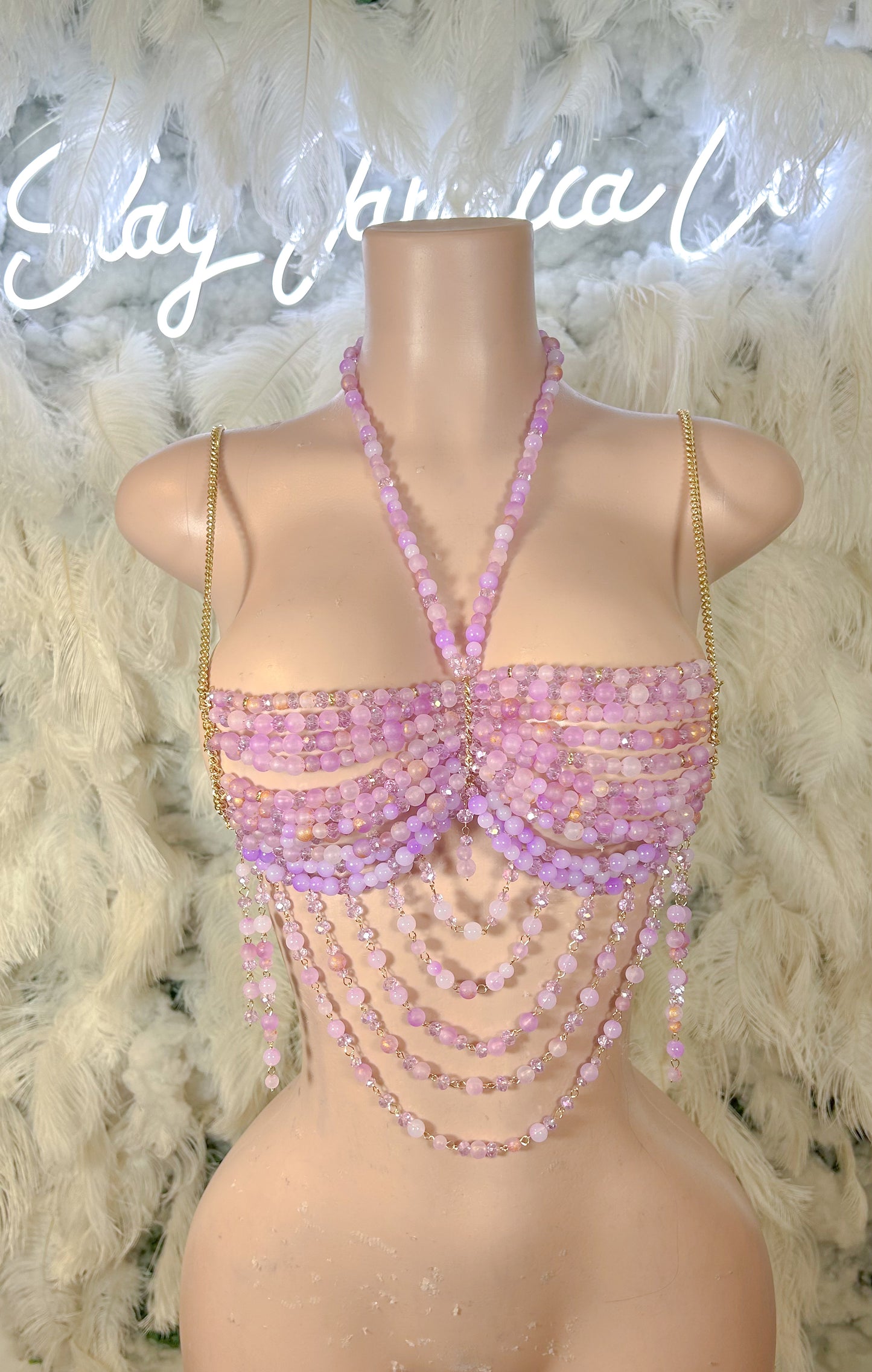 Beaded Paradise Chain Bralette Top -Purple
