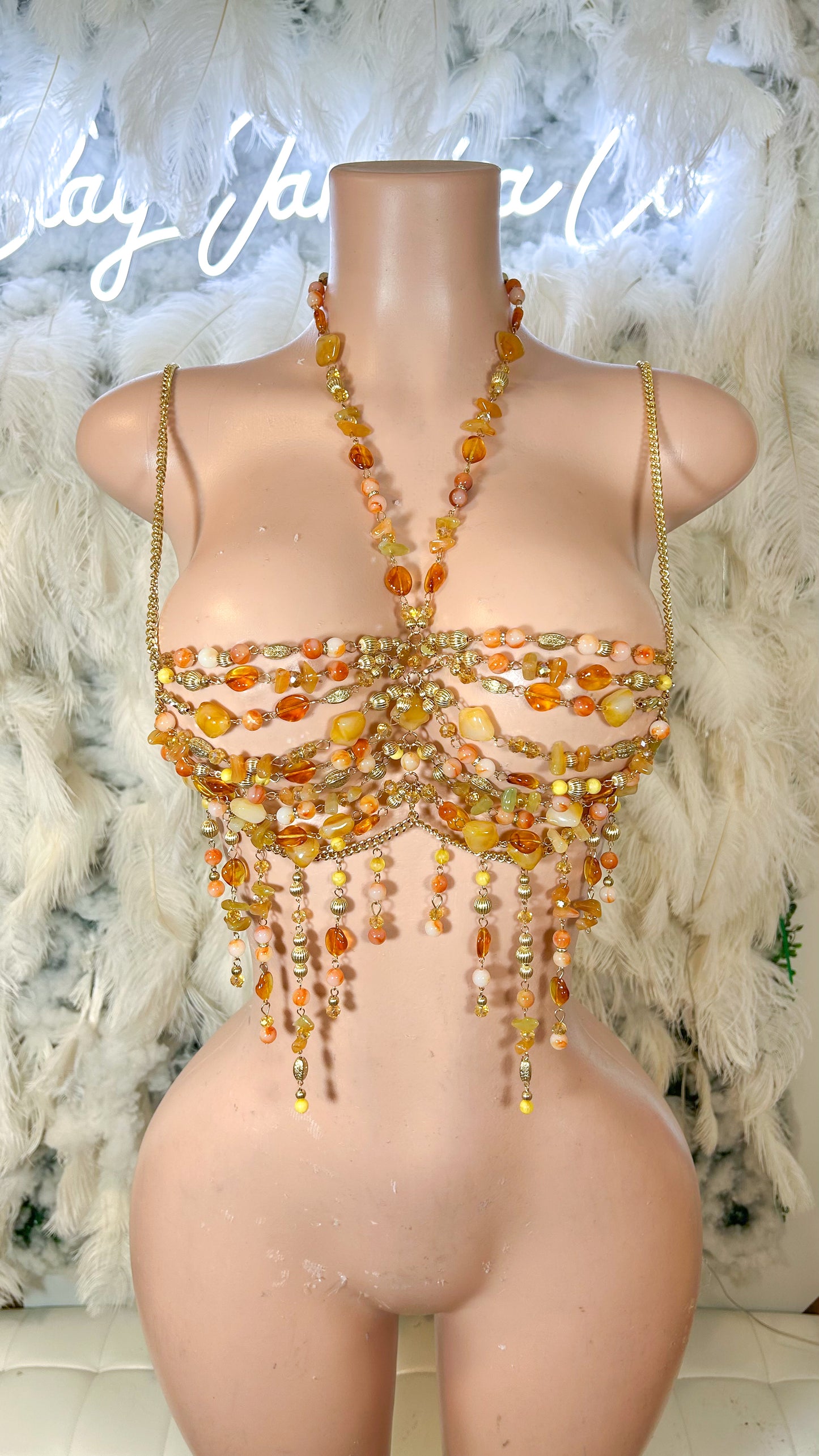 Sunset In The Tropics Beaded chain bralette Top