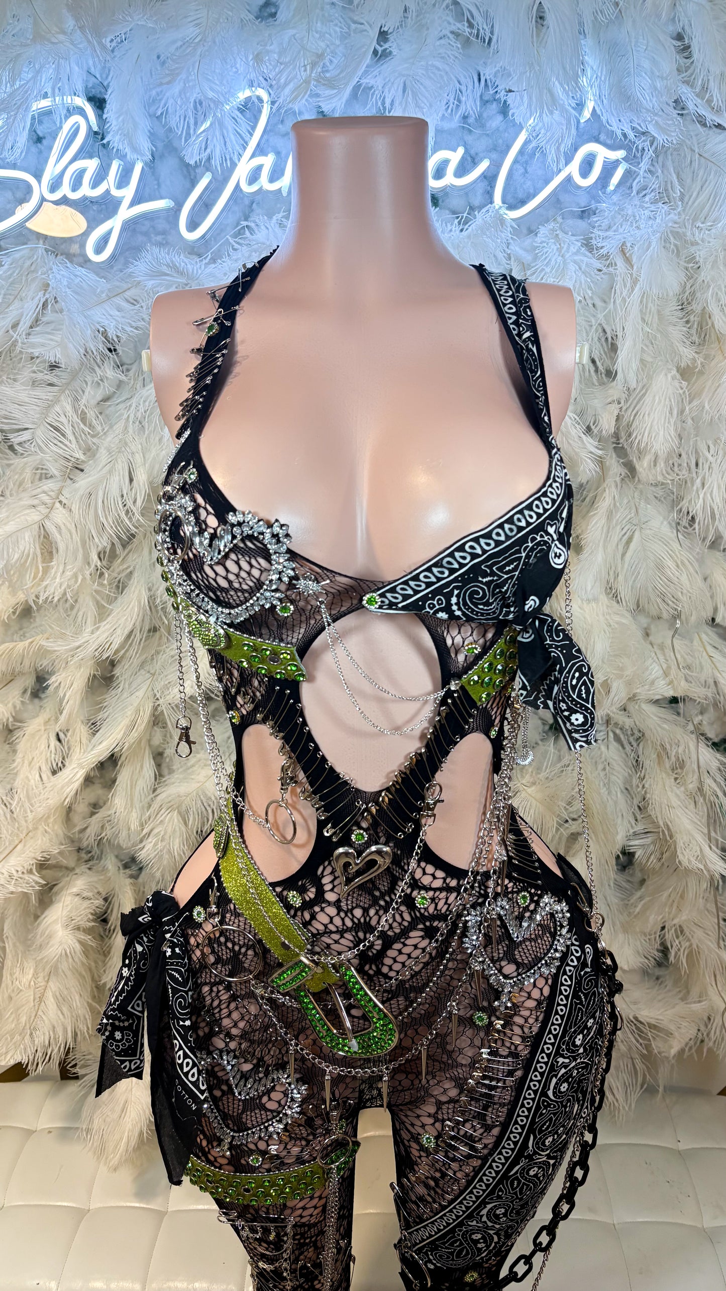 READY TO SHIP Slimerella Embellished Mesh Jumpsuit